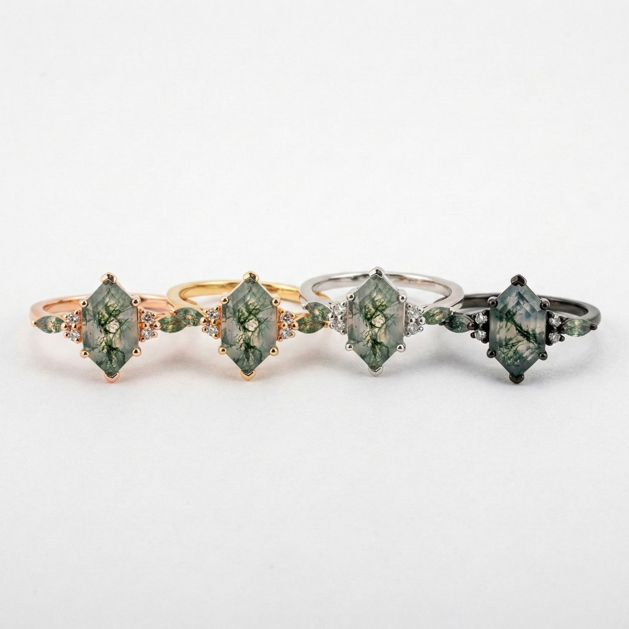 Unique Ring with Hexagonal Moss Agate stone - Statement accessory for any occasion