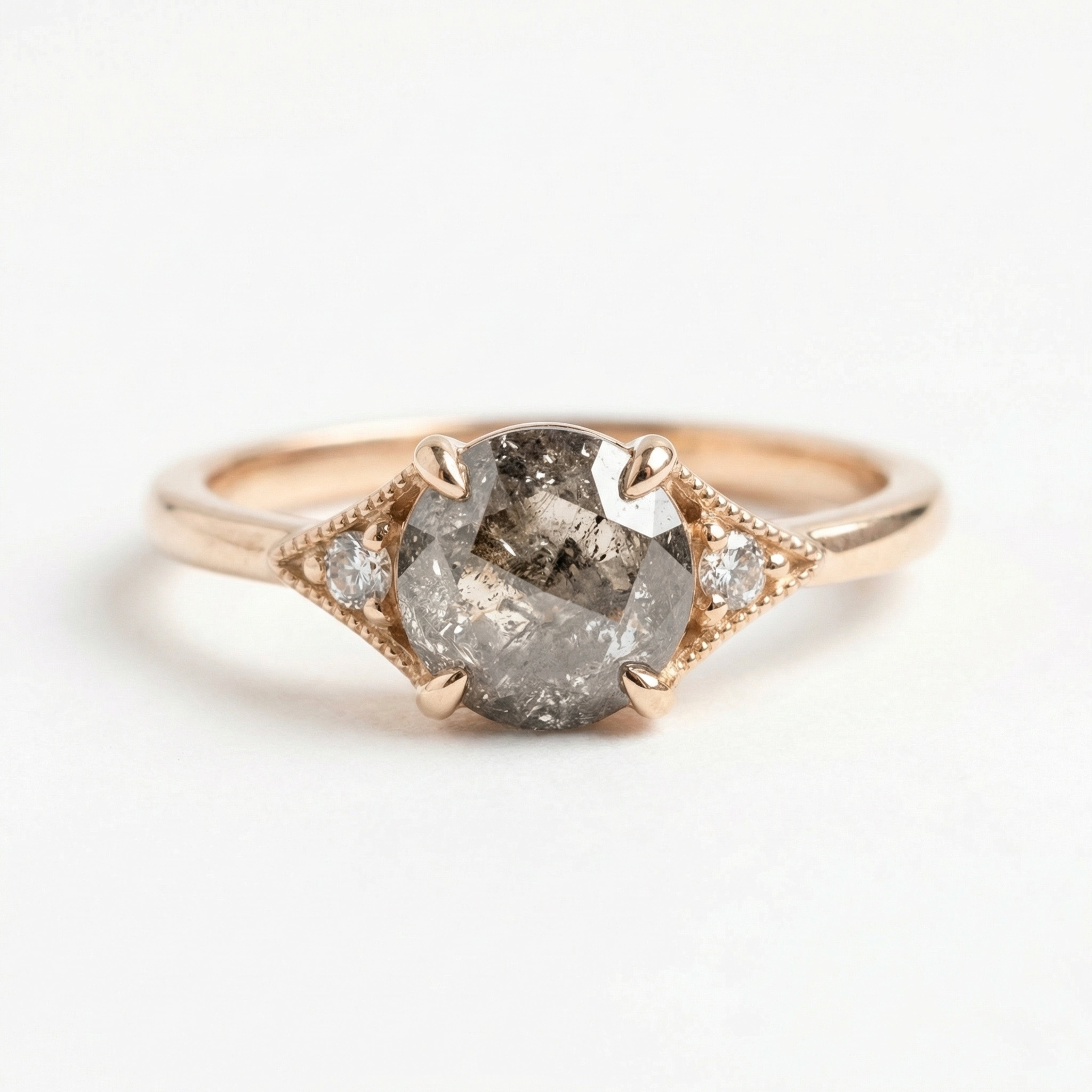 1ct Round Salt and Pepper Diamond Engagement Ring in Rose Gold
