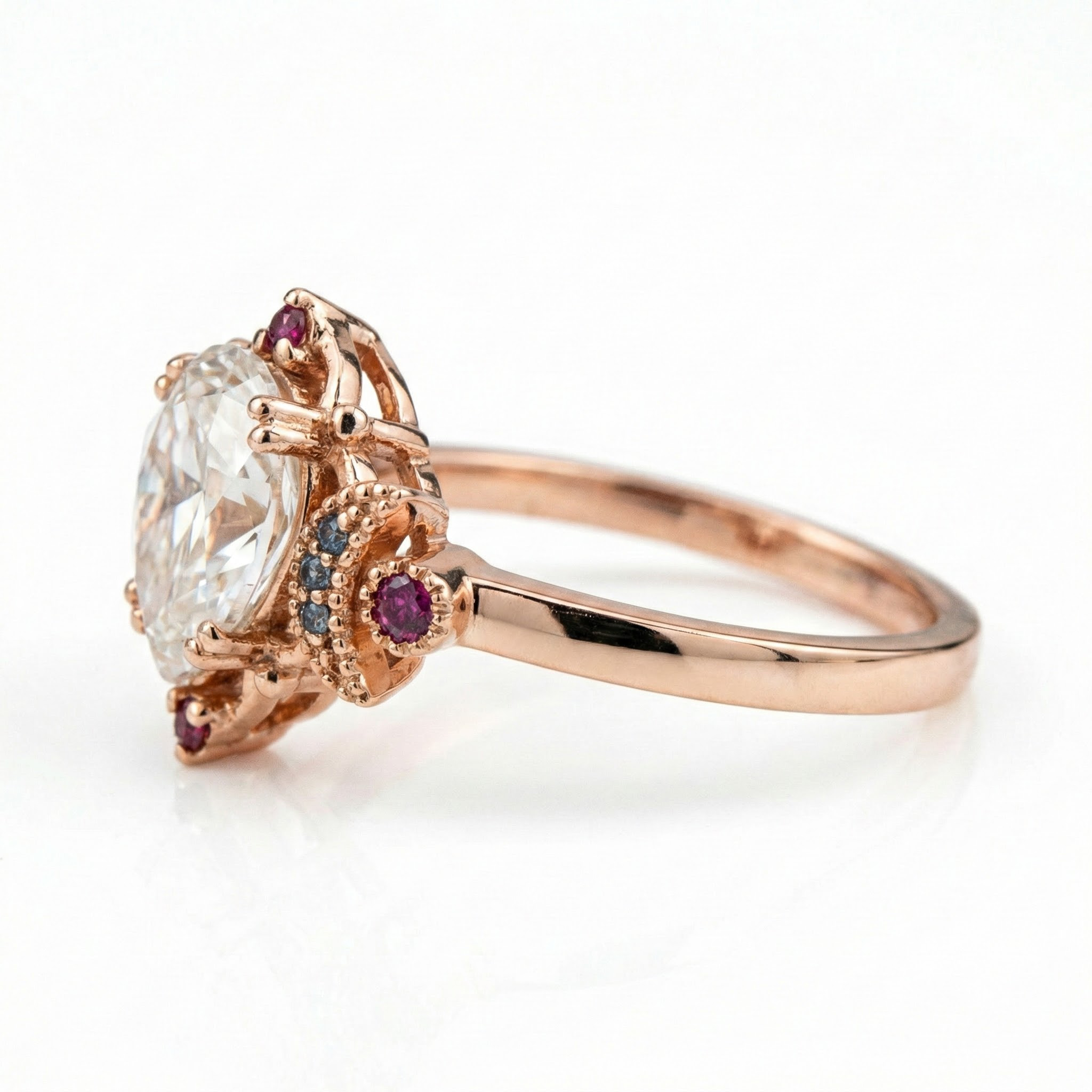 Lifestyle view of Pear Moissanite Engagement Ring in Gold
