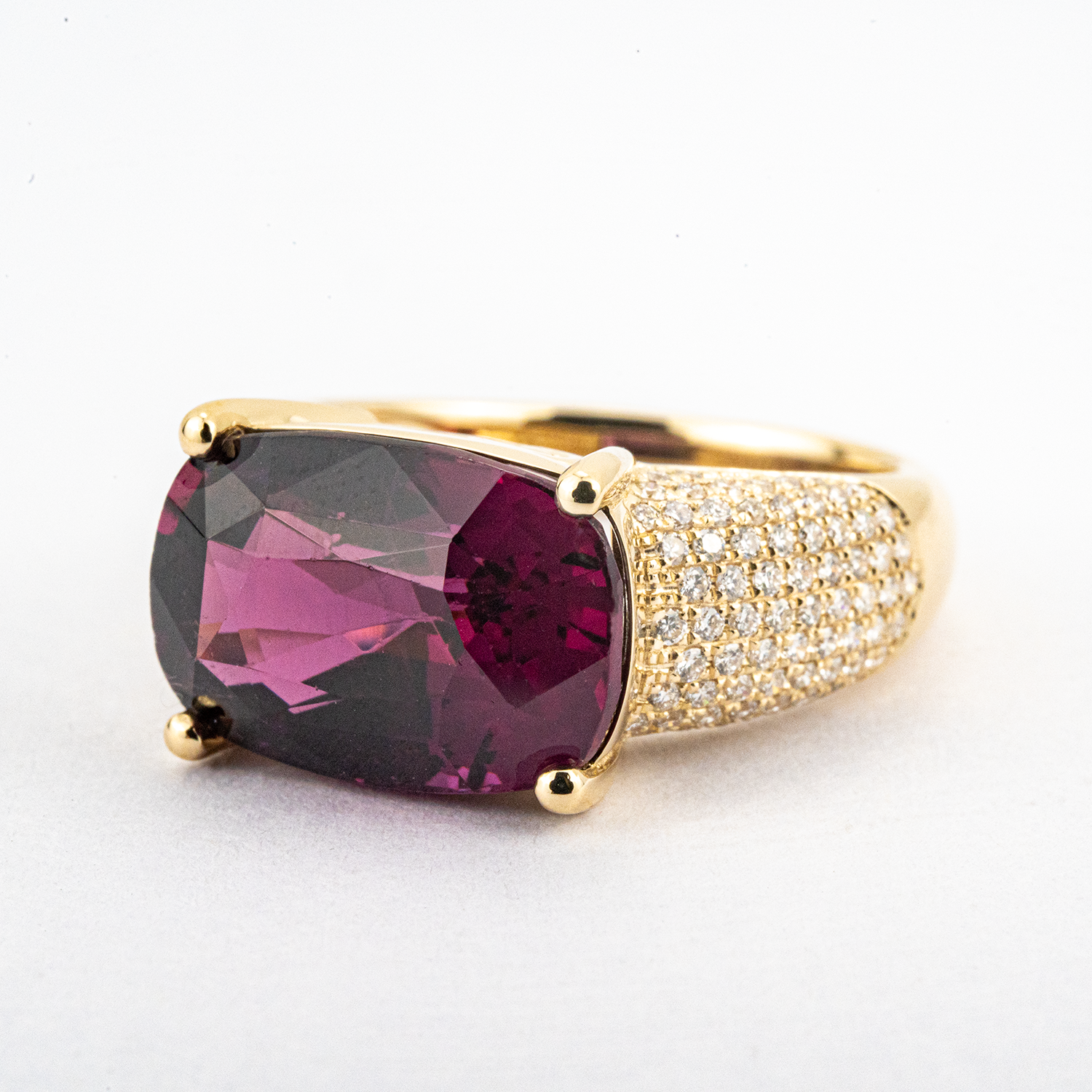 3 carat Luxury Rectangular Red Tourmaline Diamond Yellow Gold Ring Engagement Ring