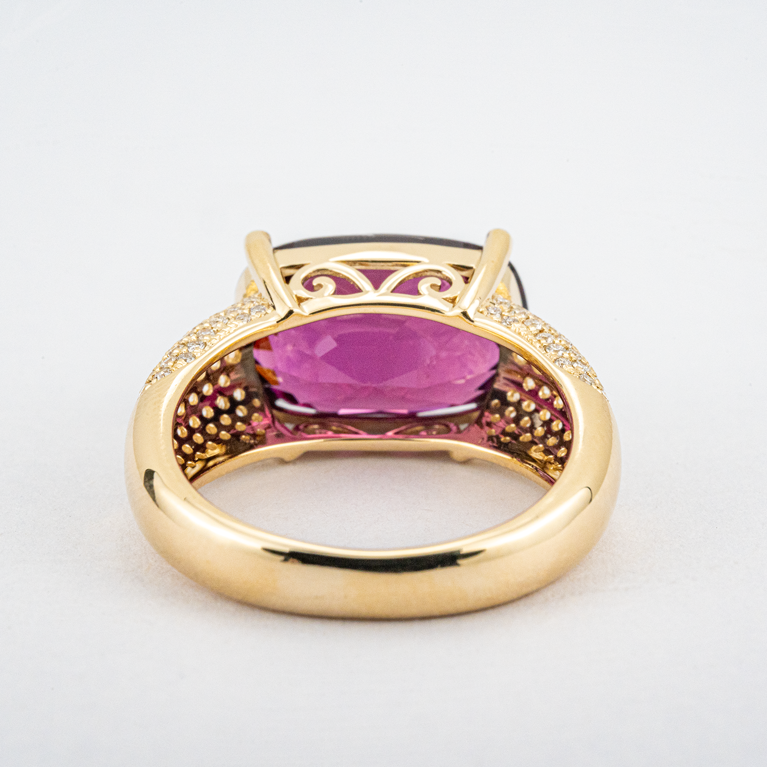 3 carat Luxury Rectangular Red Tourmaline Diamond Yellow Gold Ring Engagement Ring