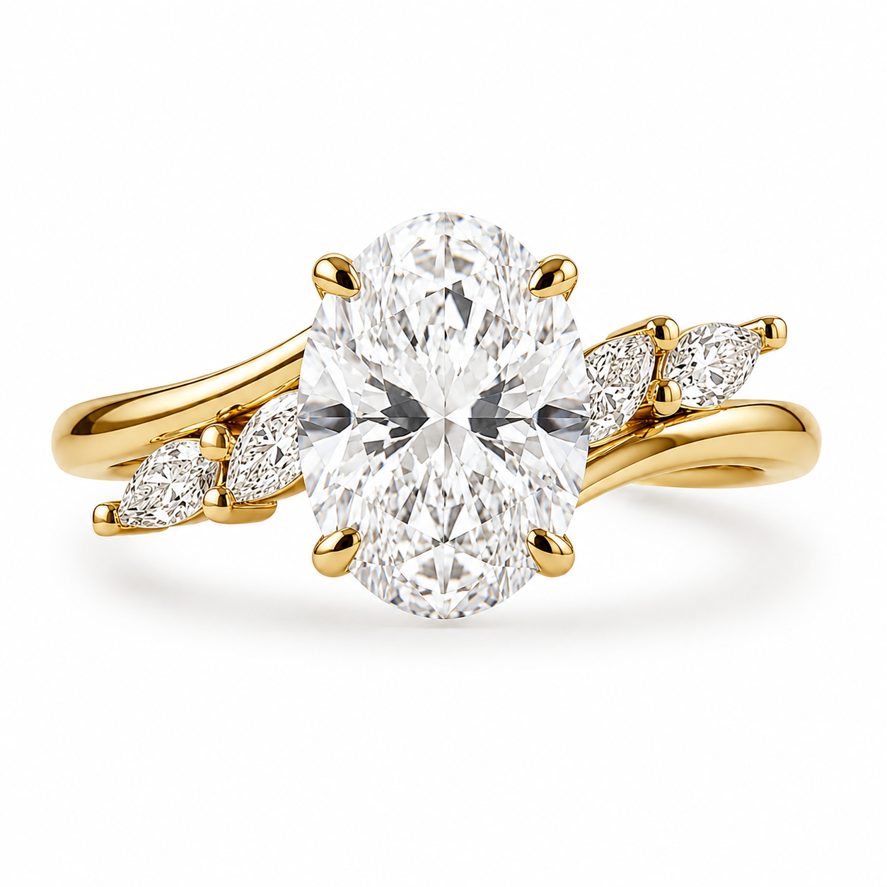 Front view of Oval Lab-Grown Diamond Engagement Ring in Yellow Gold
