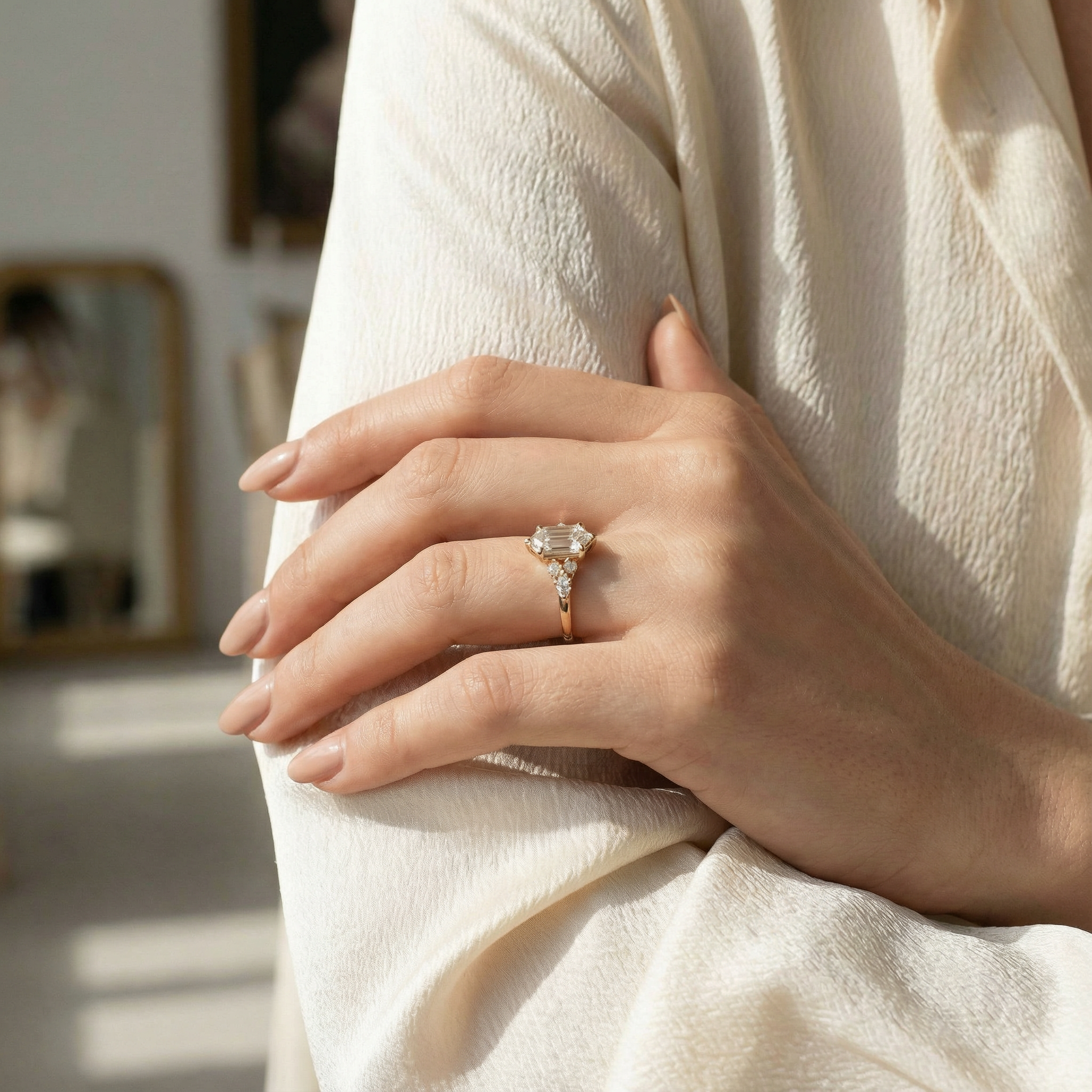 2 Carat Long Hexagon Moissanite Personalized Wedding Ring