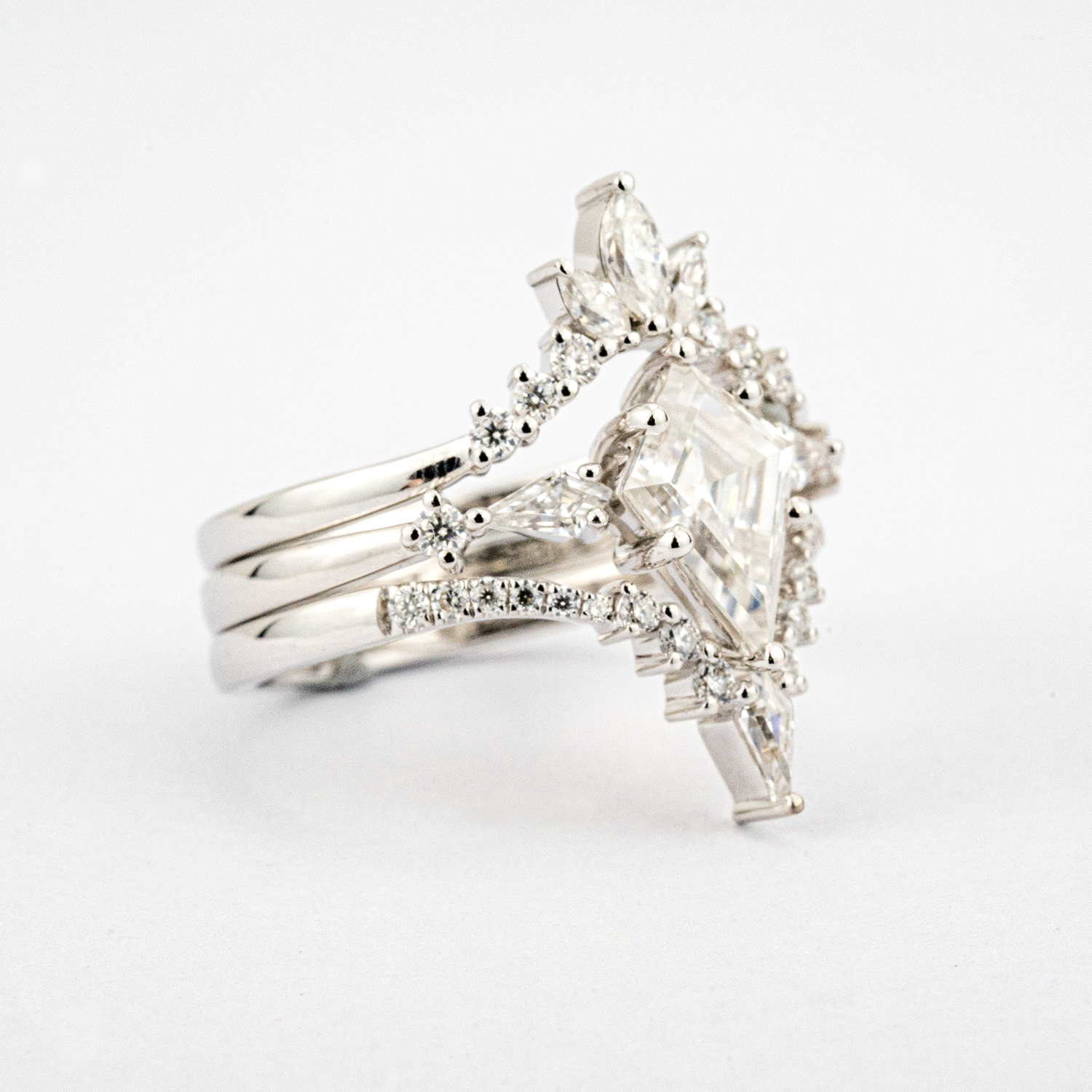 3pc Ring Set White Gold Engagement Ring Set Unique Diamond Ring Set Match Ring