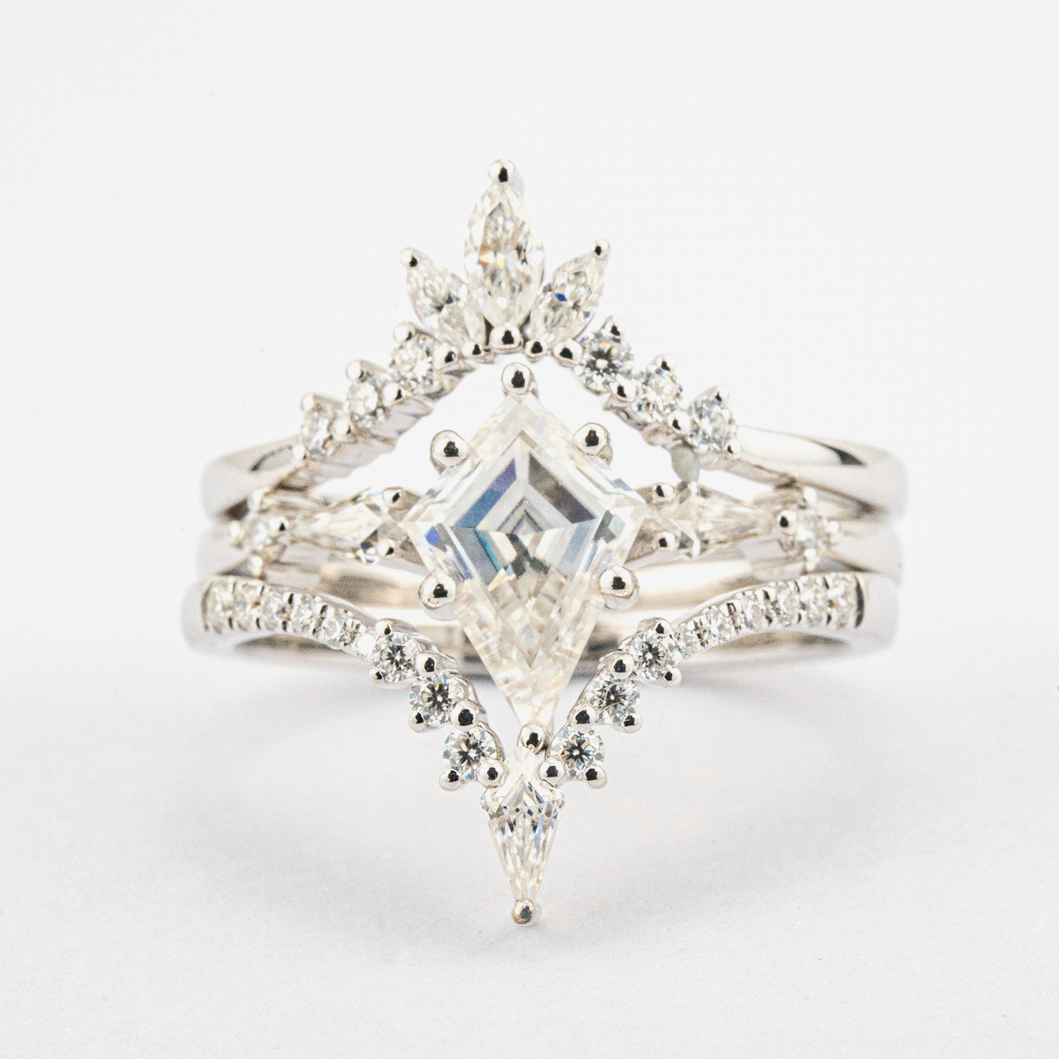 3pc Ring Set White Gold Engagement Ring Set Unique Diamond Ring Set Match Ring