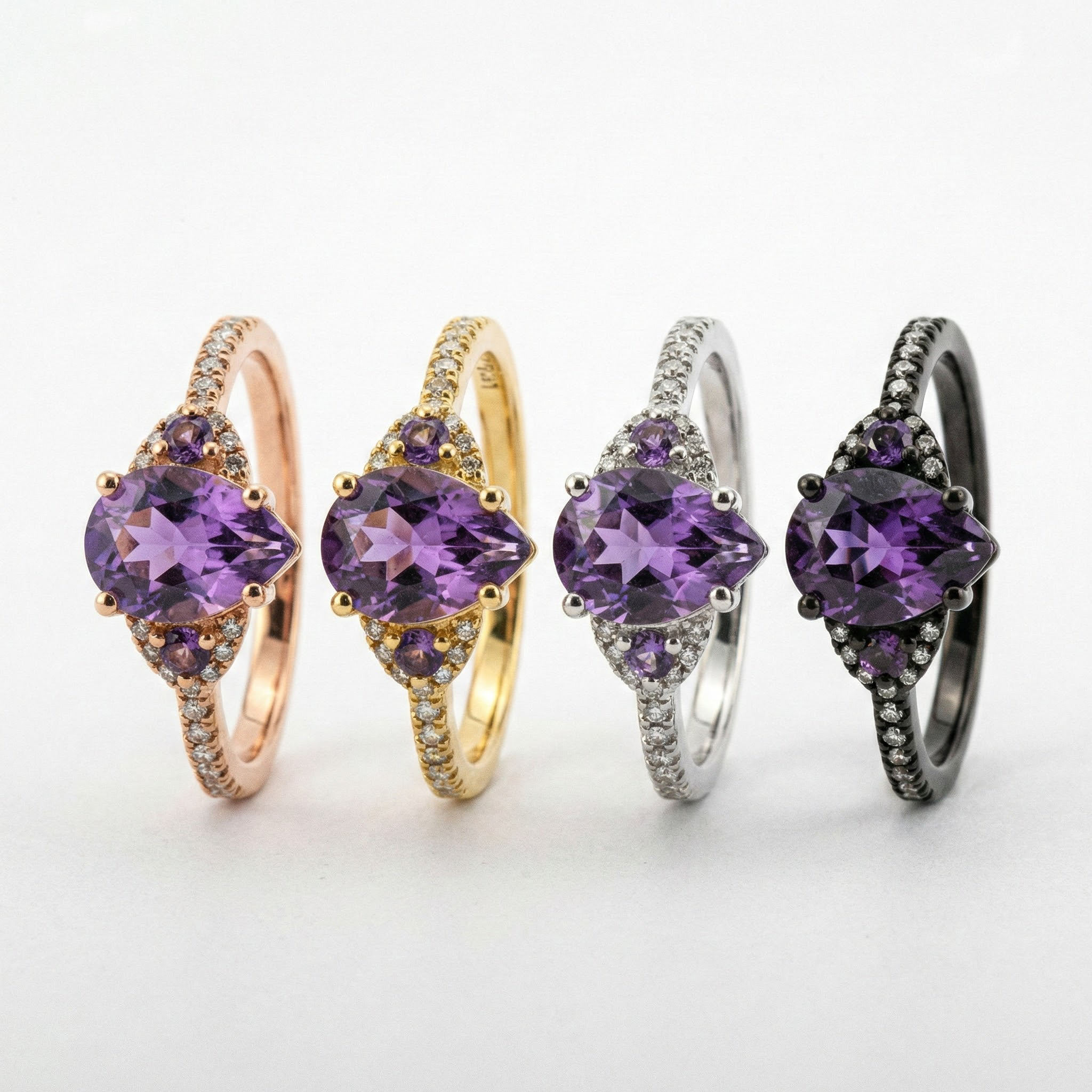 Vintage Pear Amethyst With Moissanite Engagement Ring.