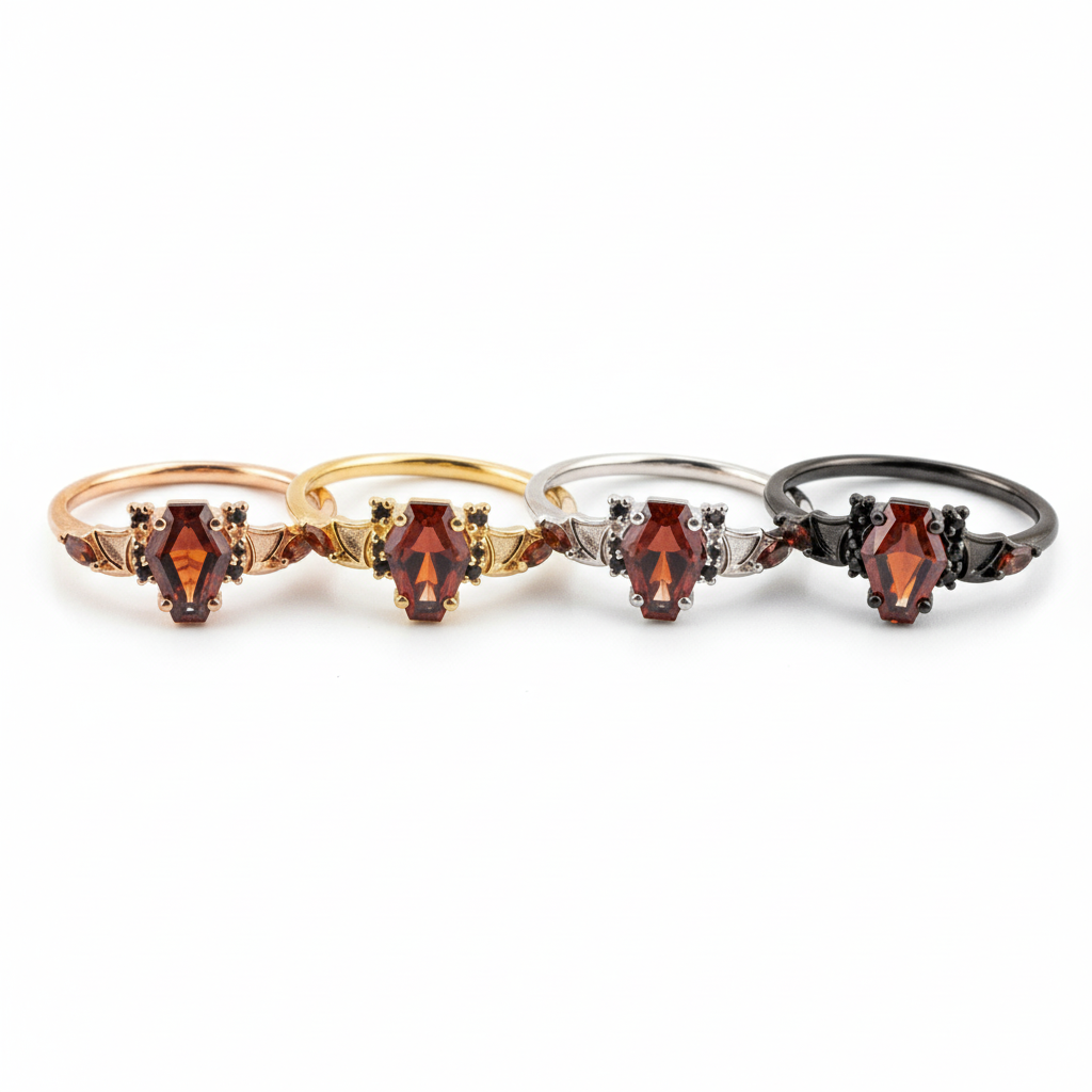 Lifestyle view of Coffin Garnet Engagement Ring in Rose Gold