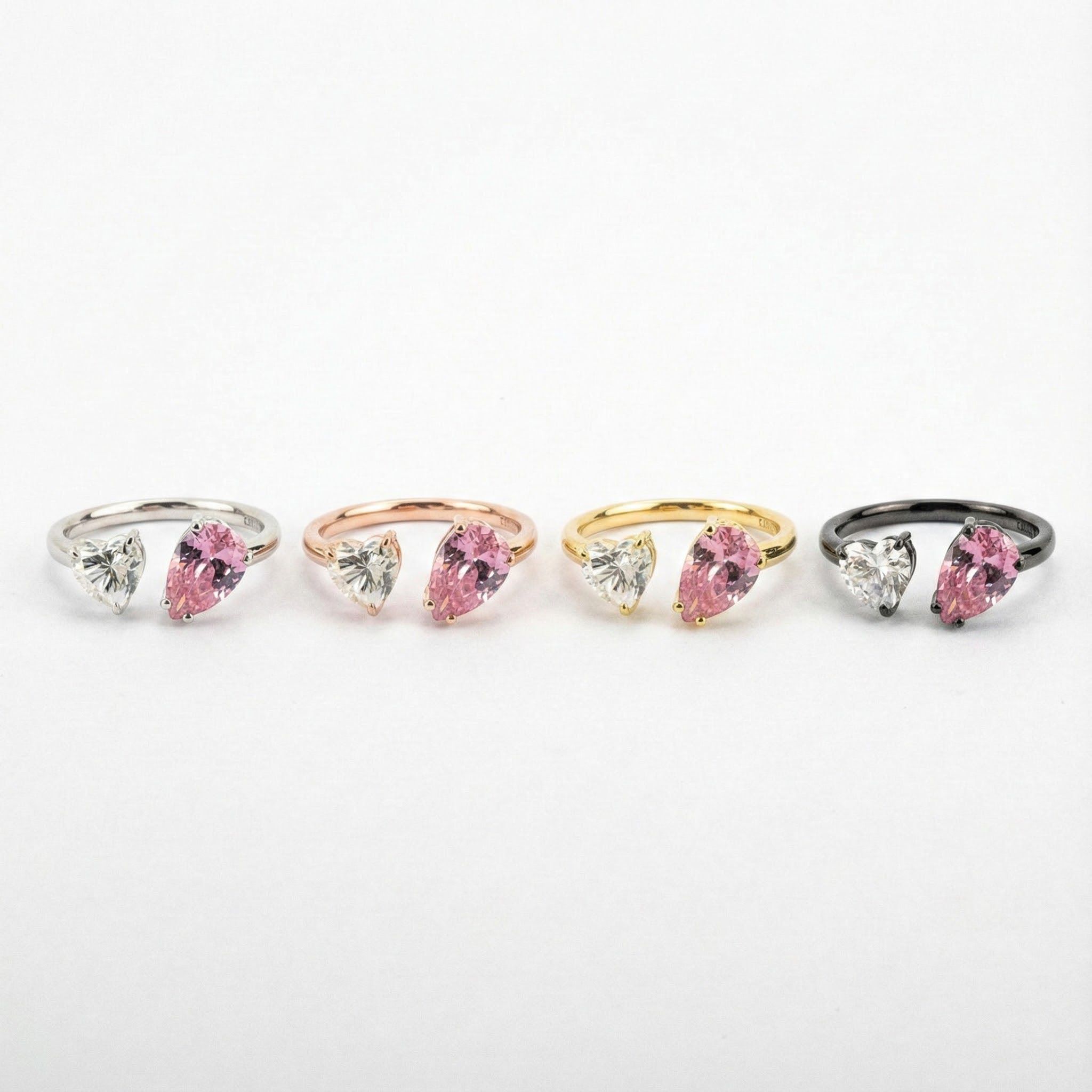 Heart Shaped Pear Two Stone Open Ring Alexandrite Ring