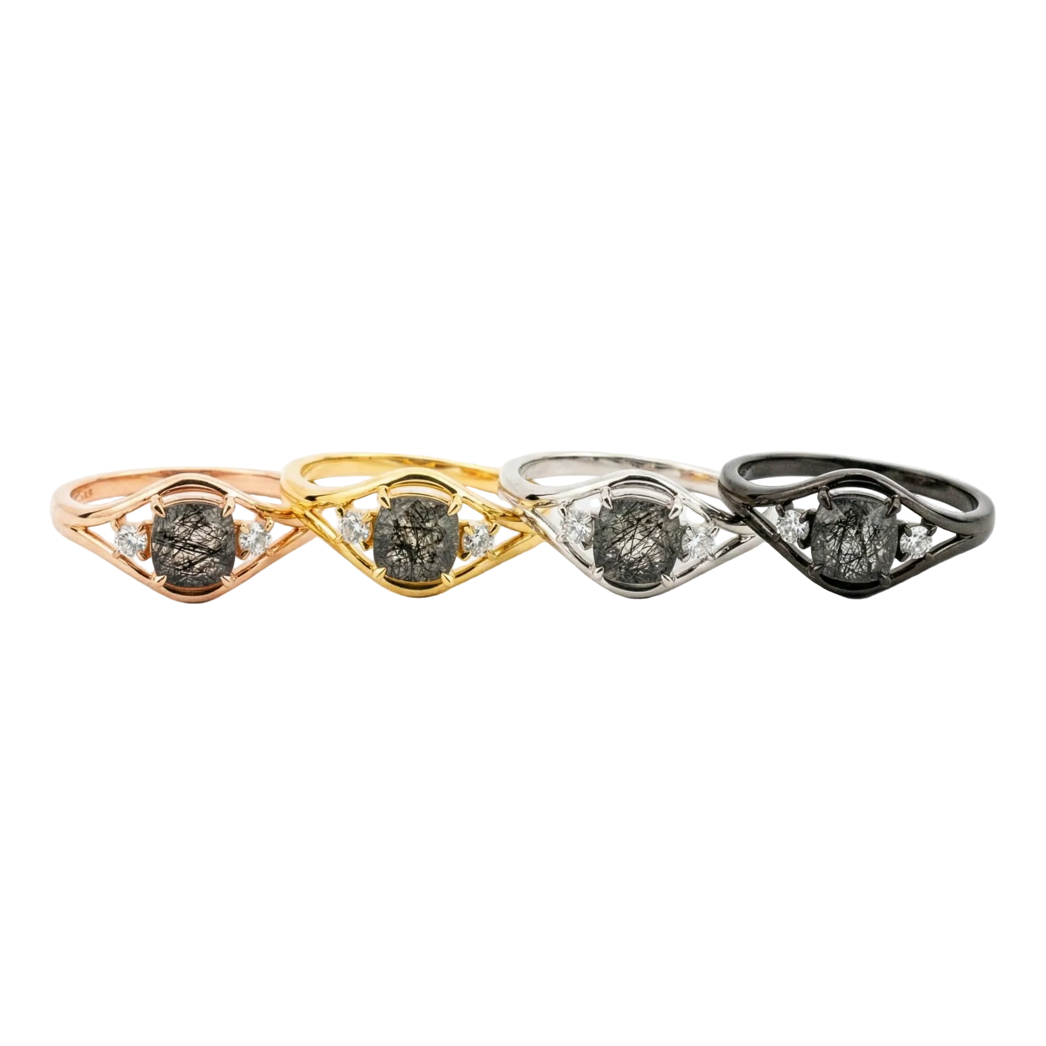 Lifestyle view of Black Rutilated Quartz Engagement Ring in Gold