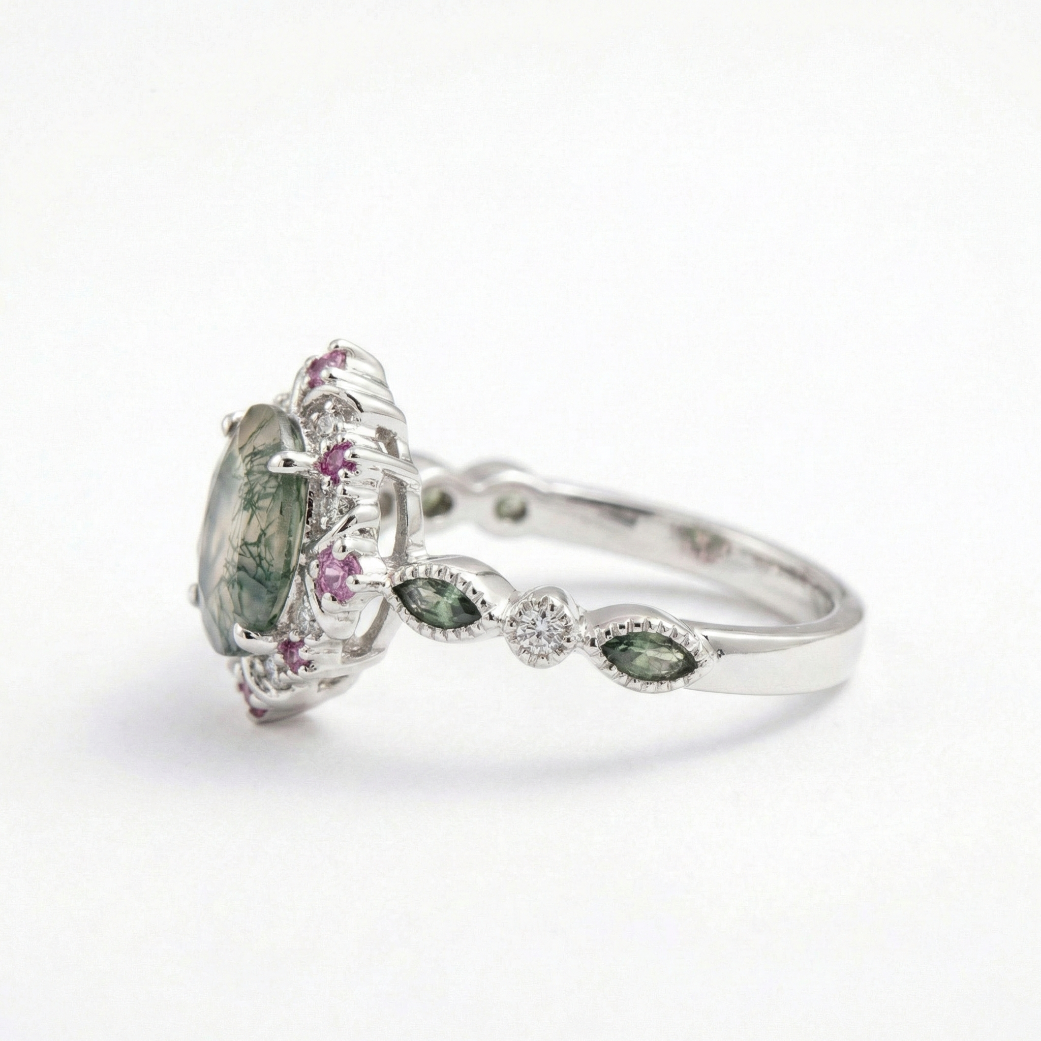 Product view of Oval Moss Agate Ring in Gold