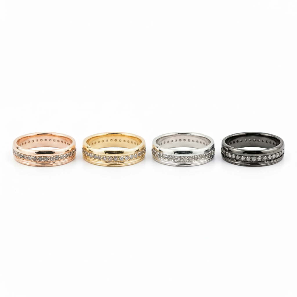 Lifestyle view of Salt and Pepper Diamond Wedding Band in Rose Gold