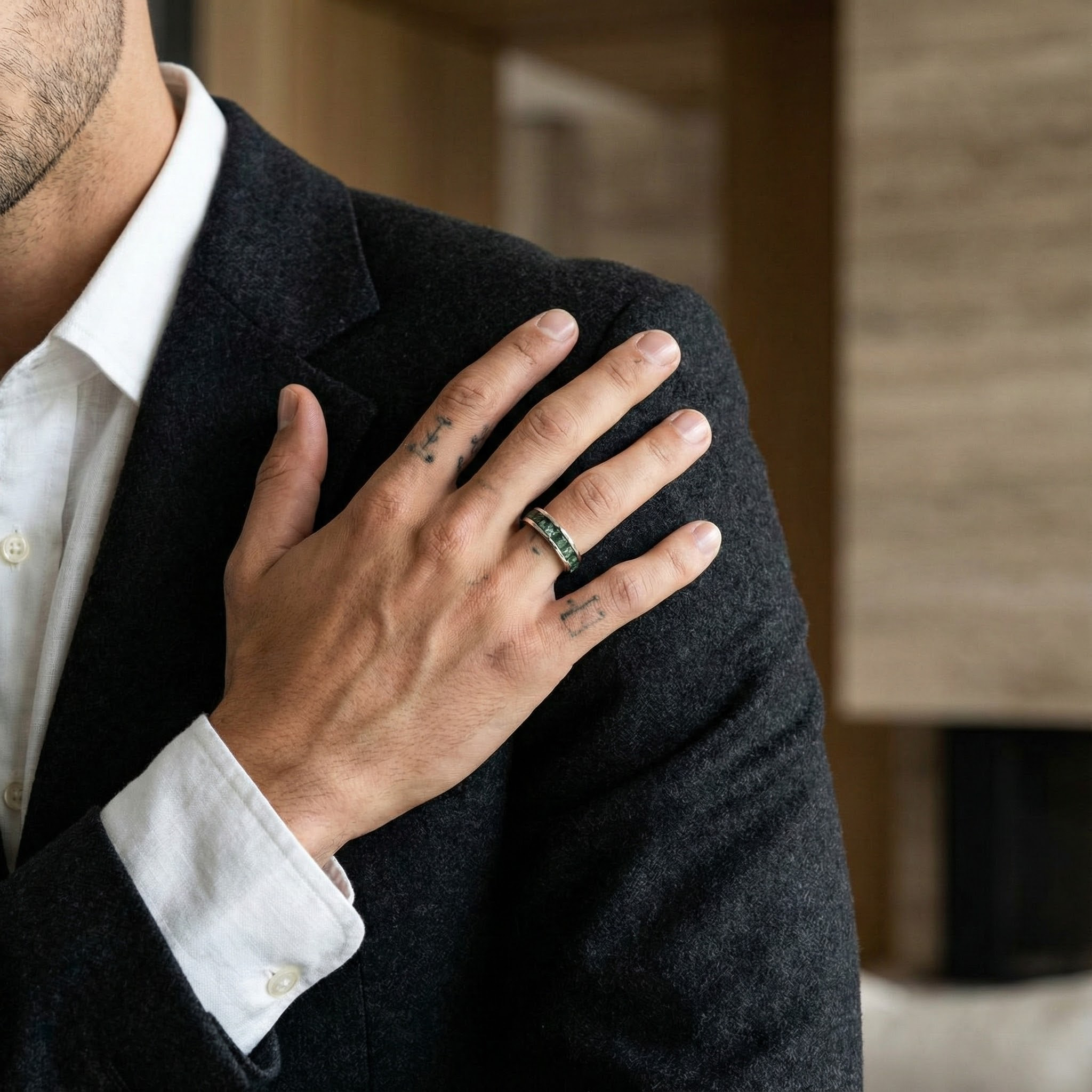 Classic Moss Agate Elegant White Gold Band Moss Agate Engagement Ring