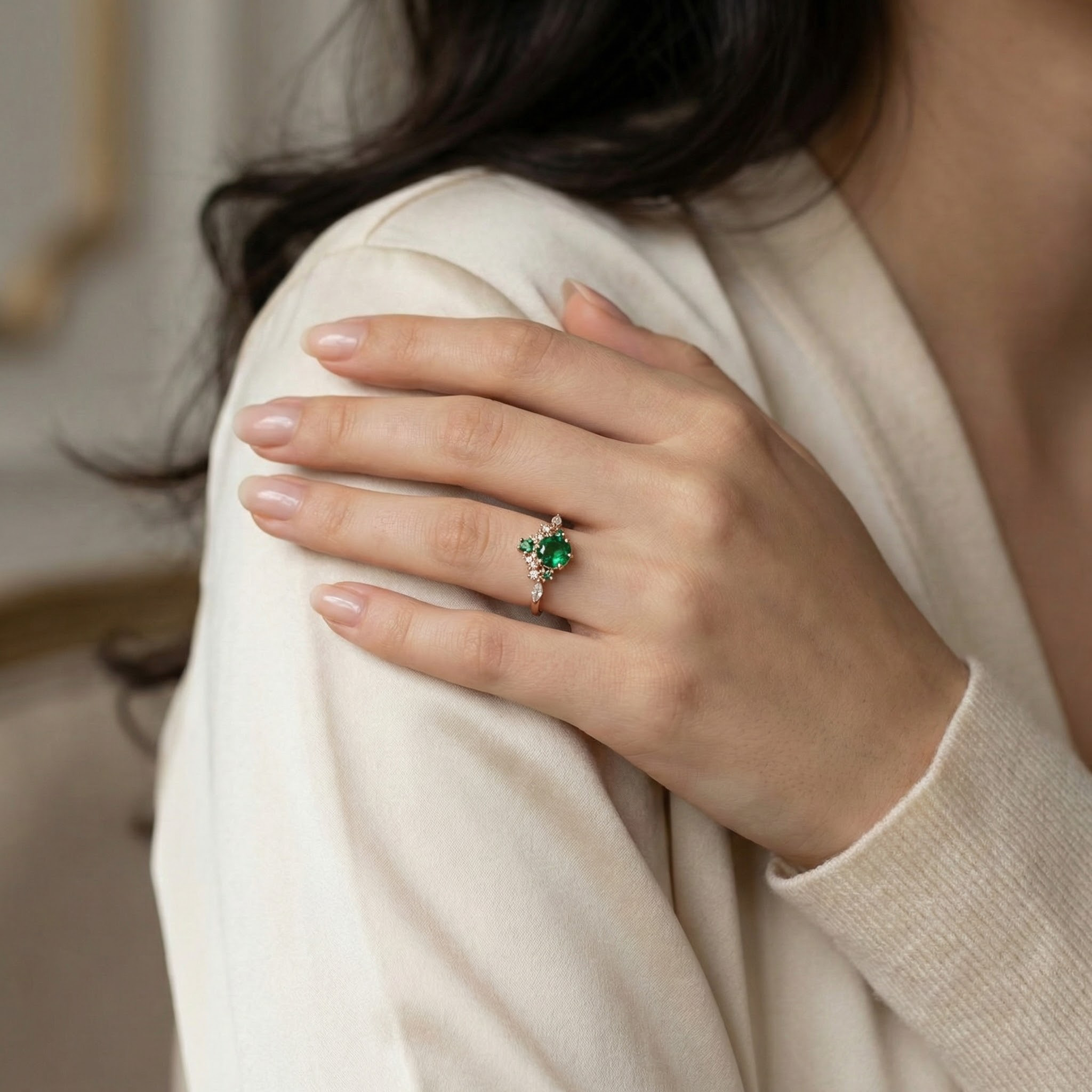 Detailed view of Round Emerald Engagement Ring in Gold
