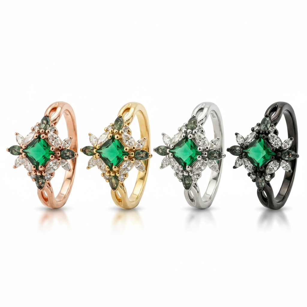 Lifestyle view of Princess Cut Emerald Ring in Gold