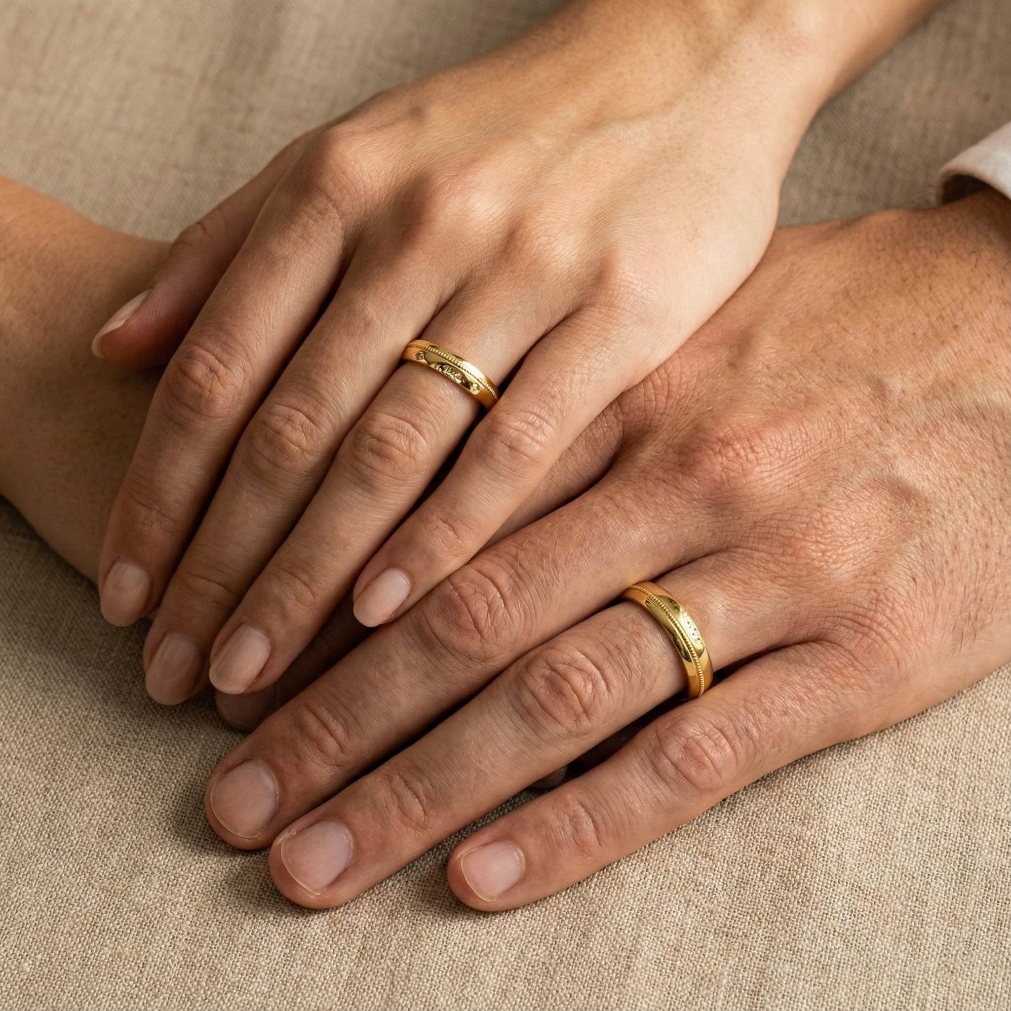 Elegant 18k Yellow Gold Couple Ring - Simple Style Jewelry for Him and Her