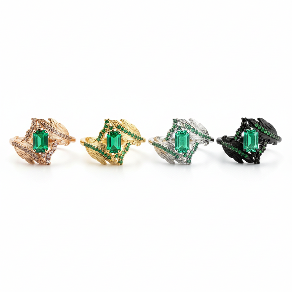 Lifestyle view of Emerald Engagement Ring in Rose Gold