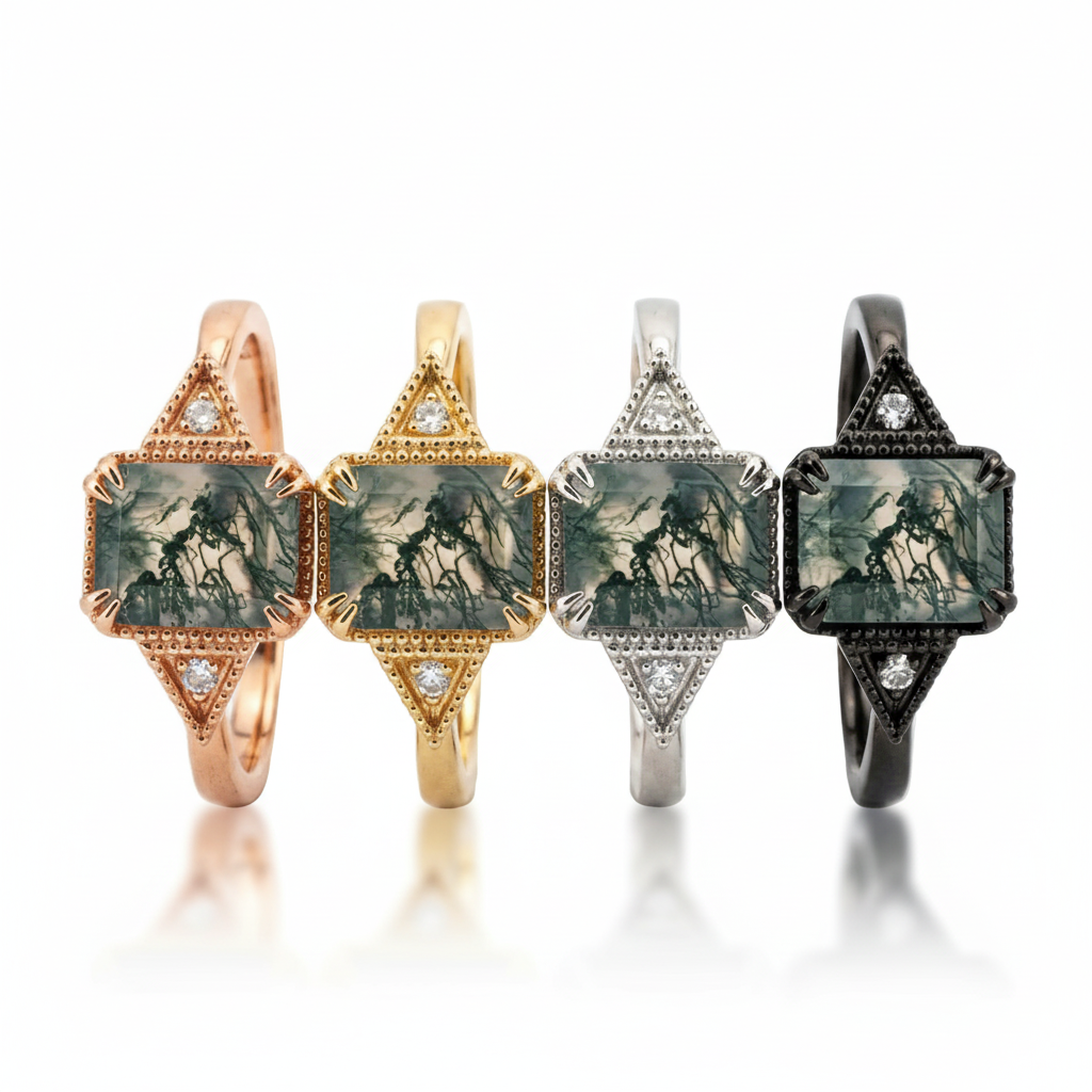 Beautiful Square Moss Agate Ring - Unique, Stunning, Nature-Inspired