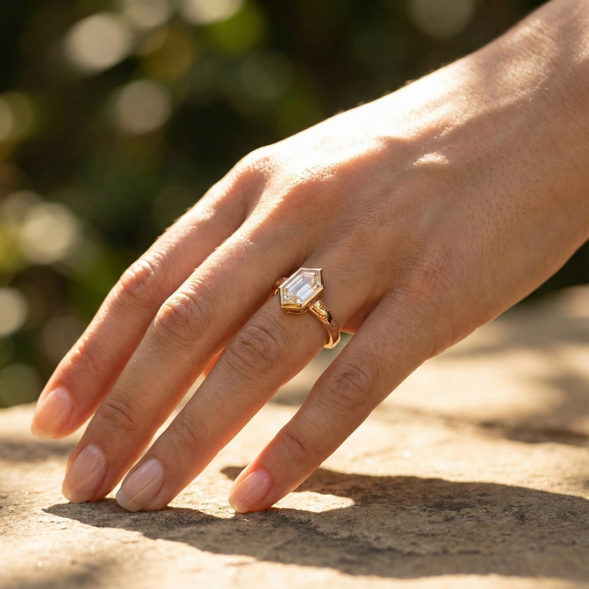 Minimalist hexagonal Moissanite ring - elegant, modern design for stylish engagement