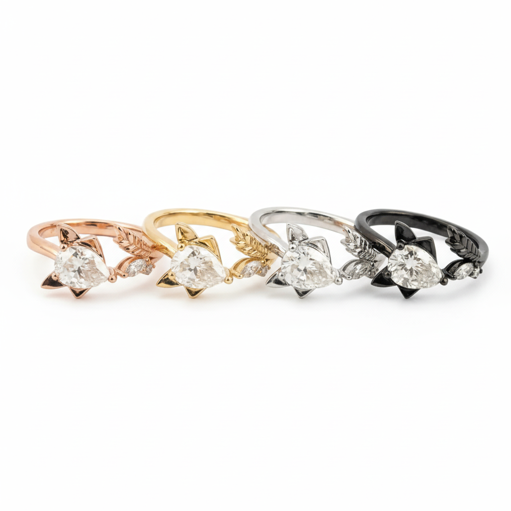 Lifestyle view of Pear Moissanite Engagement Ring in Gold