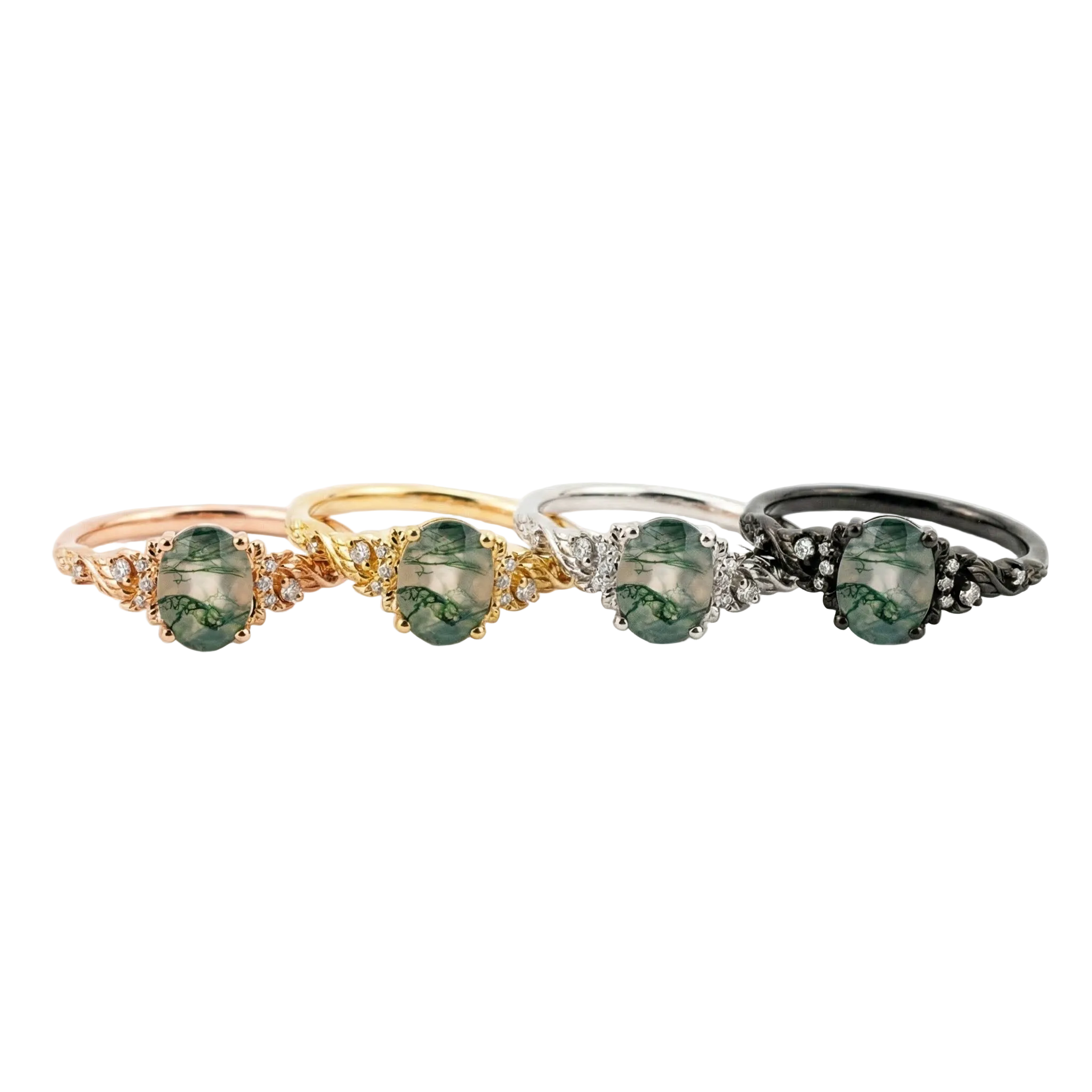 Lifestyle view of Oval Moss Agate Ring in Gold