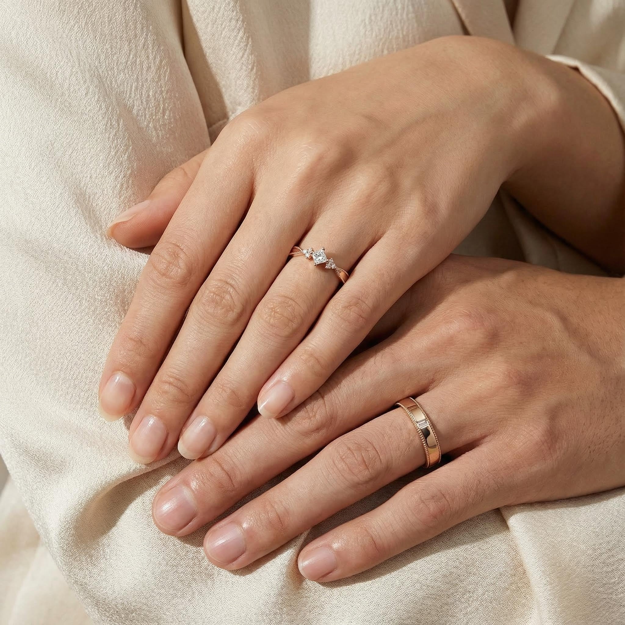 ORA COLLECTION - Classic Diamond Rose Gold Couple Ring Engagement Ring