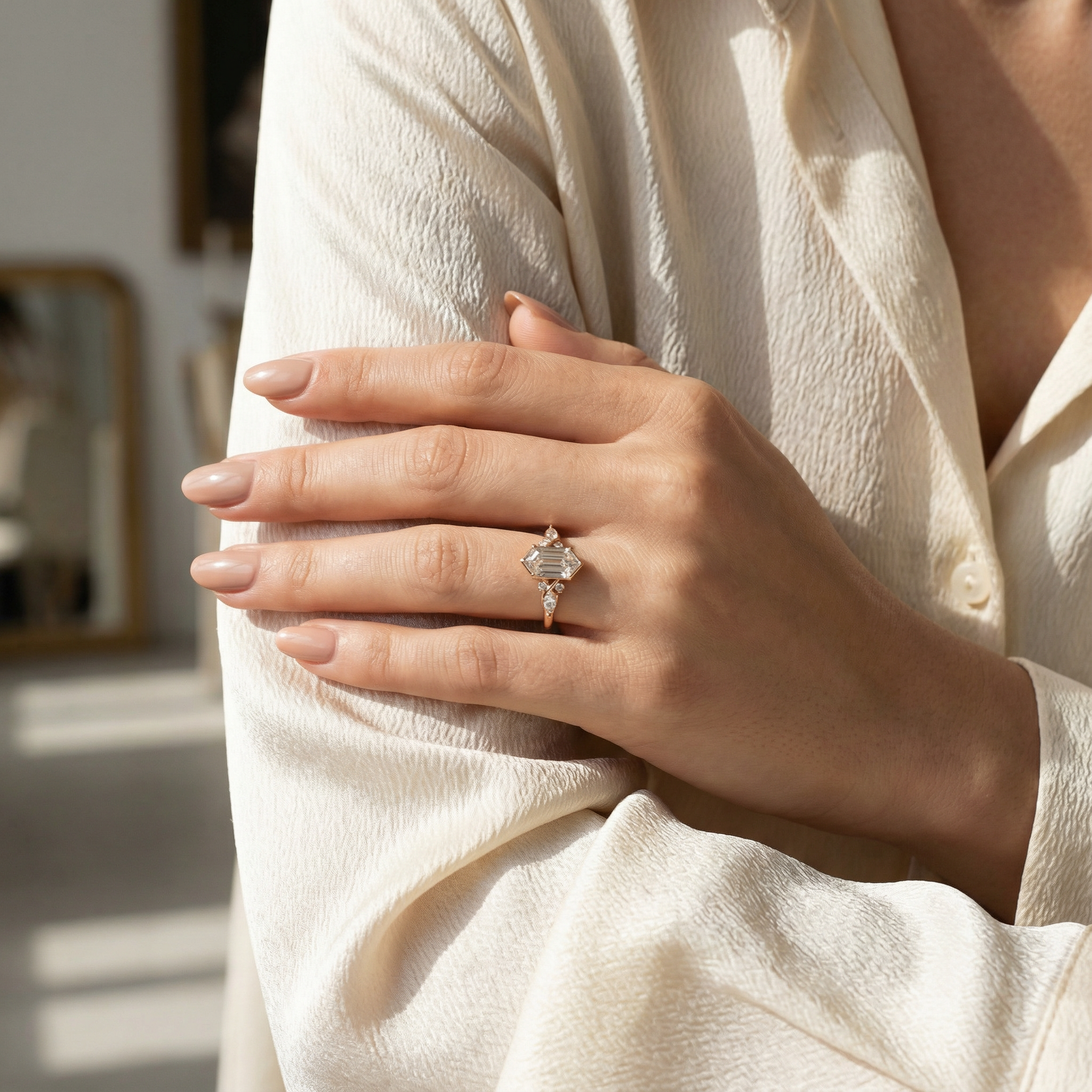 2 Carat Long Hexagon Moissanite Personalized Wedding Ring