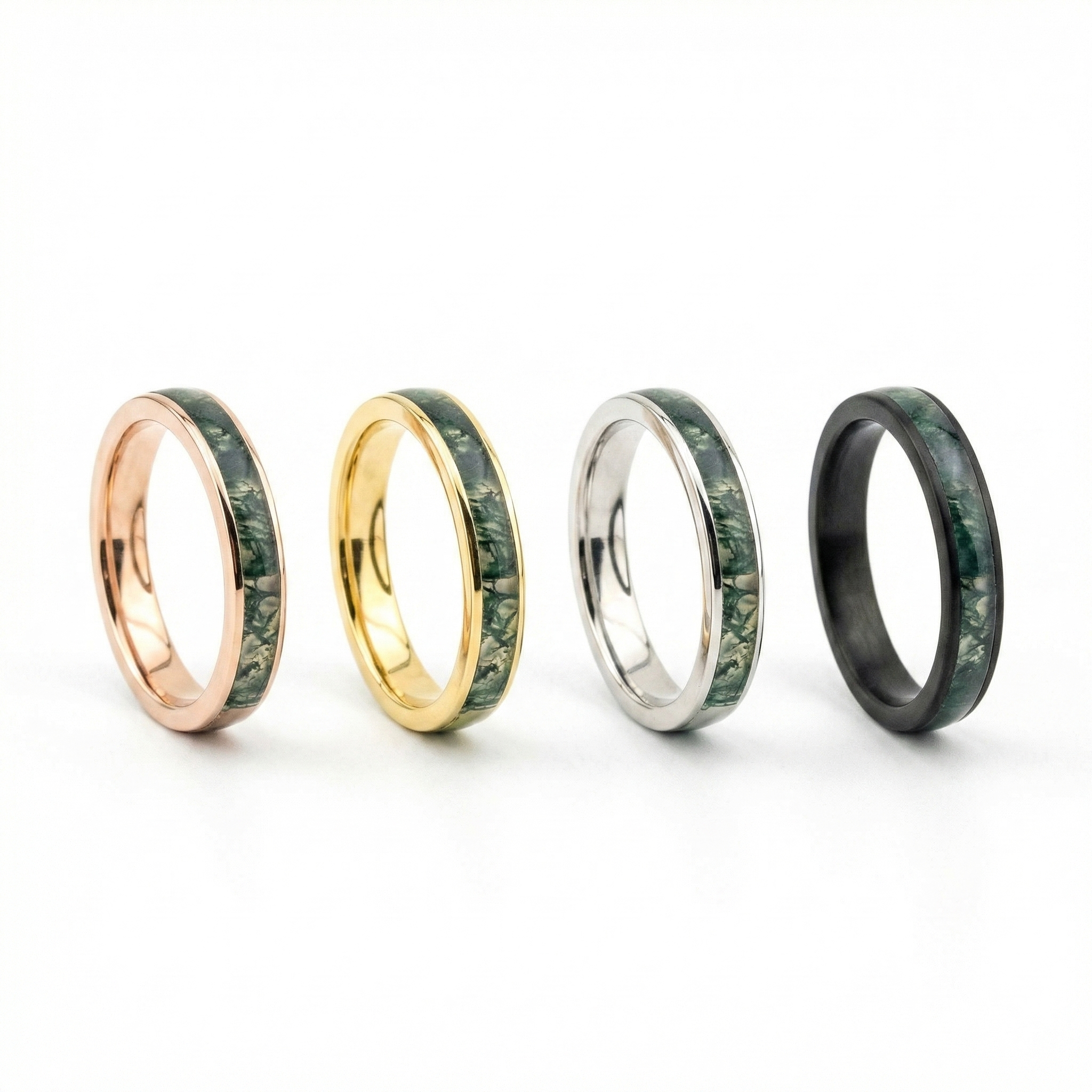 Product view of Moss Agate Wedding Band in Gold