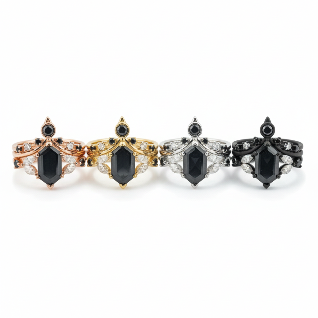 Lifestyle view of Black Onyx Ring Set in Gold