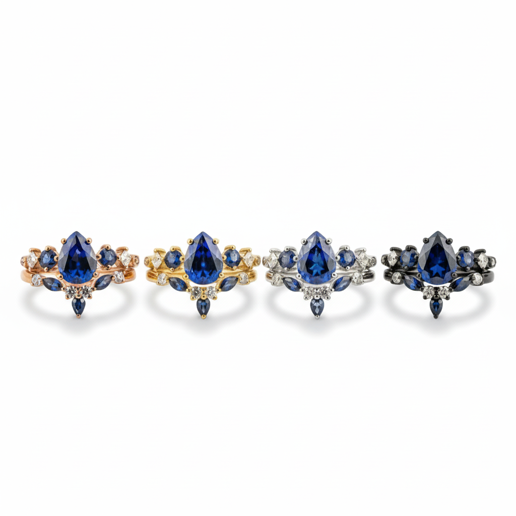 Lifestyle view of Pear Sapphire Ring Set in Gold