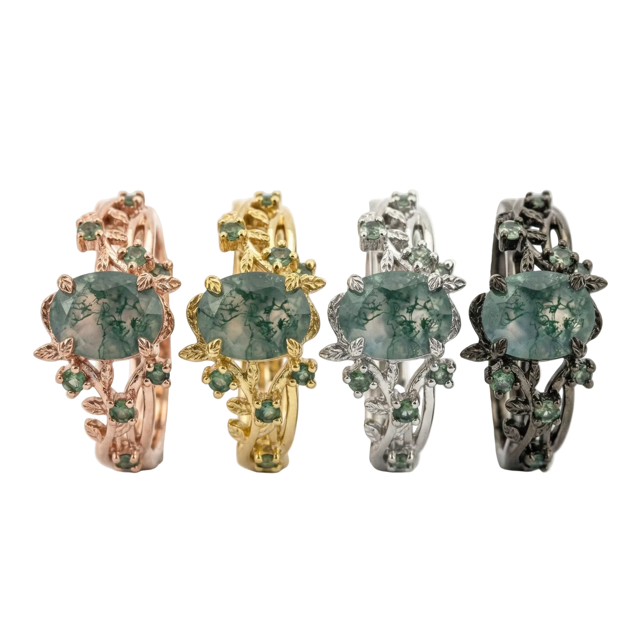 Lifestyle view of Oval Moss Agate Ring in Black Gold
