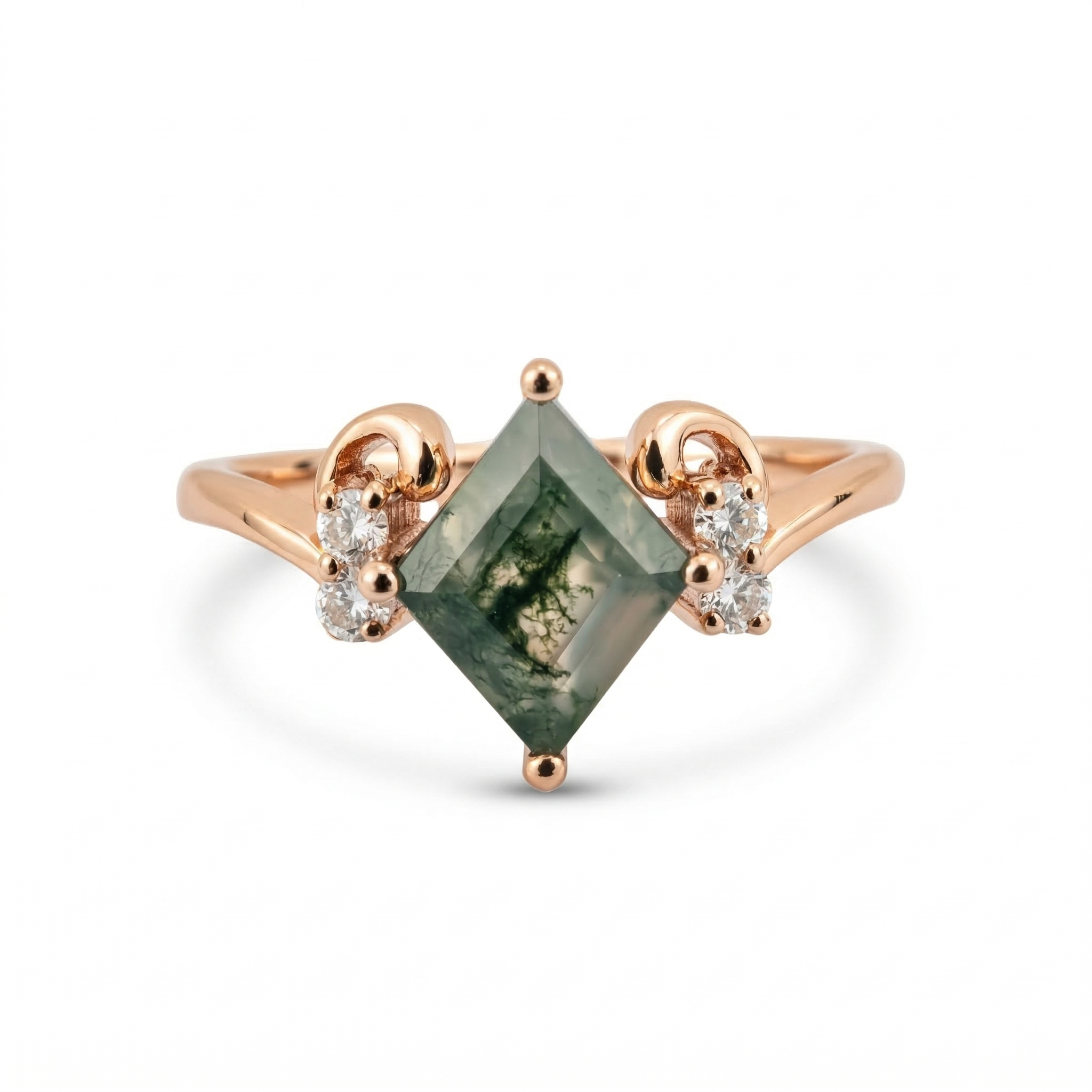Princess Moss Agate Ring With Moissanite Zodiac Sign Ring