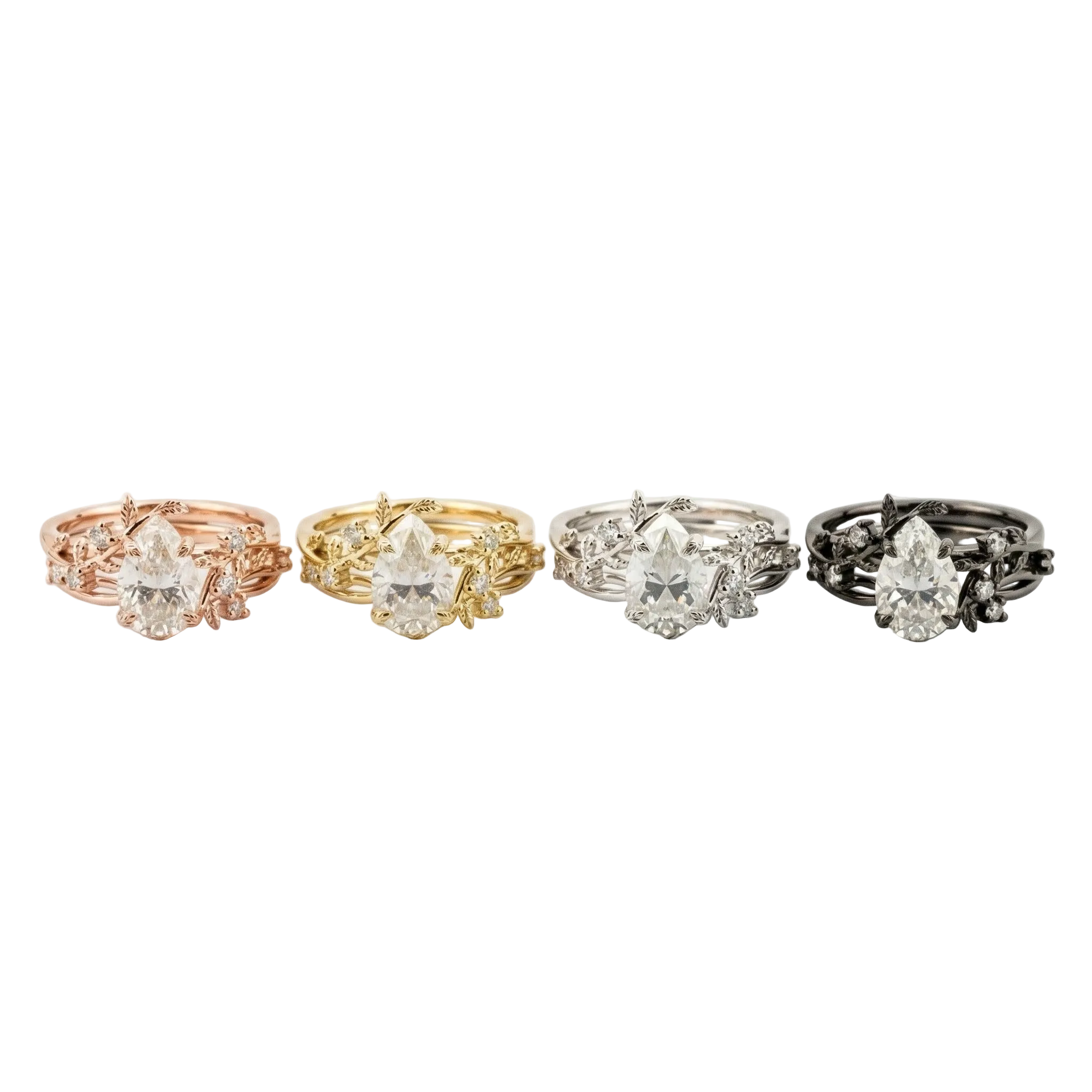 Lifestyle view of Pear Moissanite Ring Set in White Gold