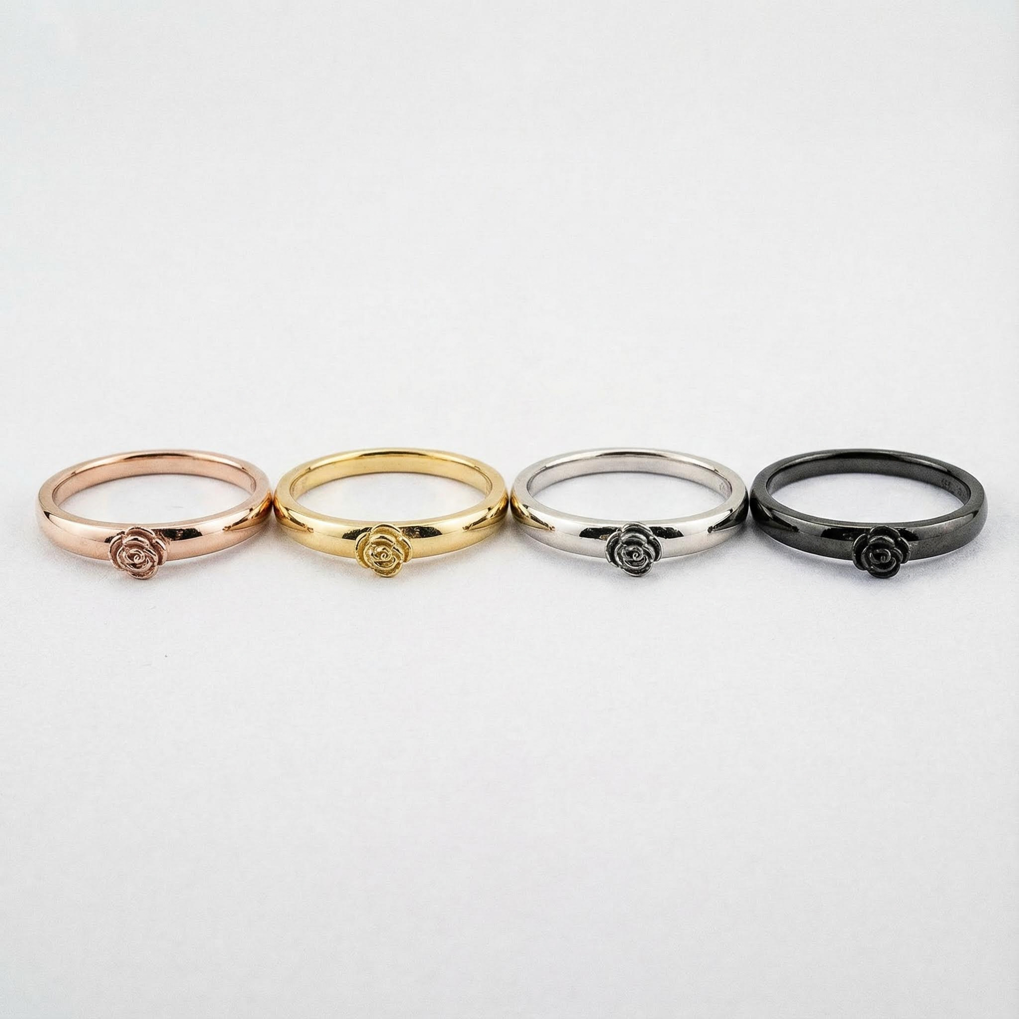 Botanical Elegance - Statement White Gold Black Rose Ring