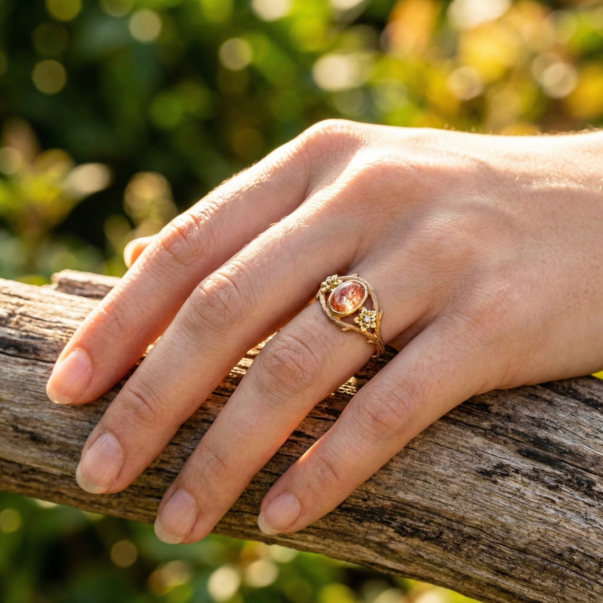 Lifestyle view of Sunstone Engagement Ring in Gold