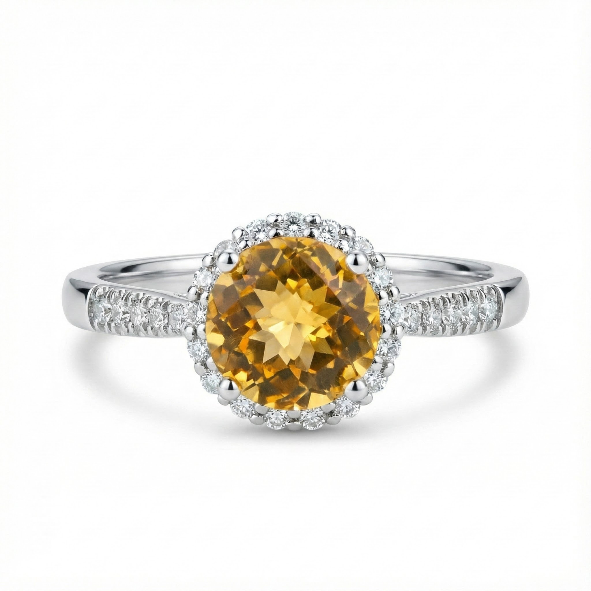 1 Carat Round Citrine Halo Ring Classic Engagement Citrine Engagement Ring Vintage