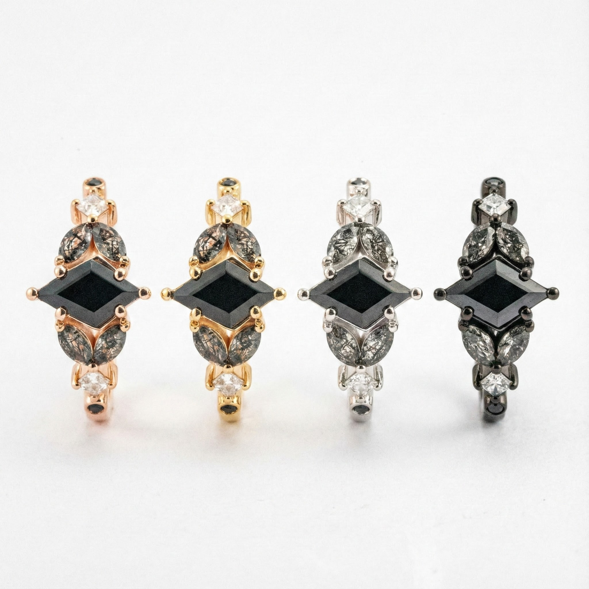 Kite Shape Black Onyx with Moss Agate Unique Ring Black Onyx Engagement Ring