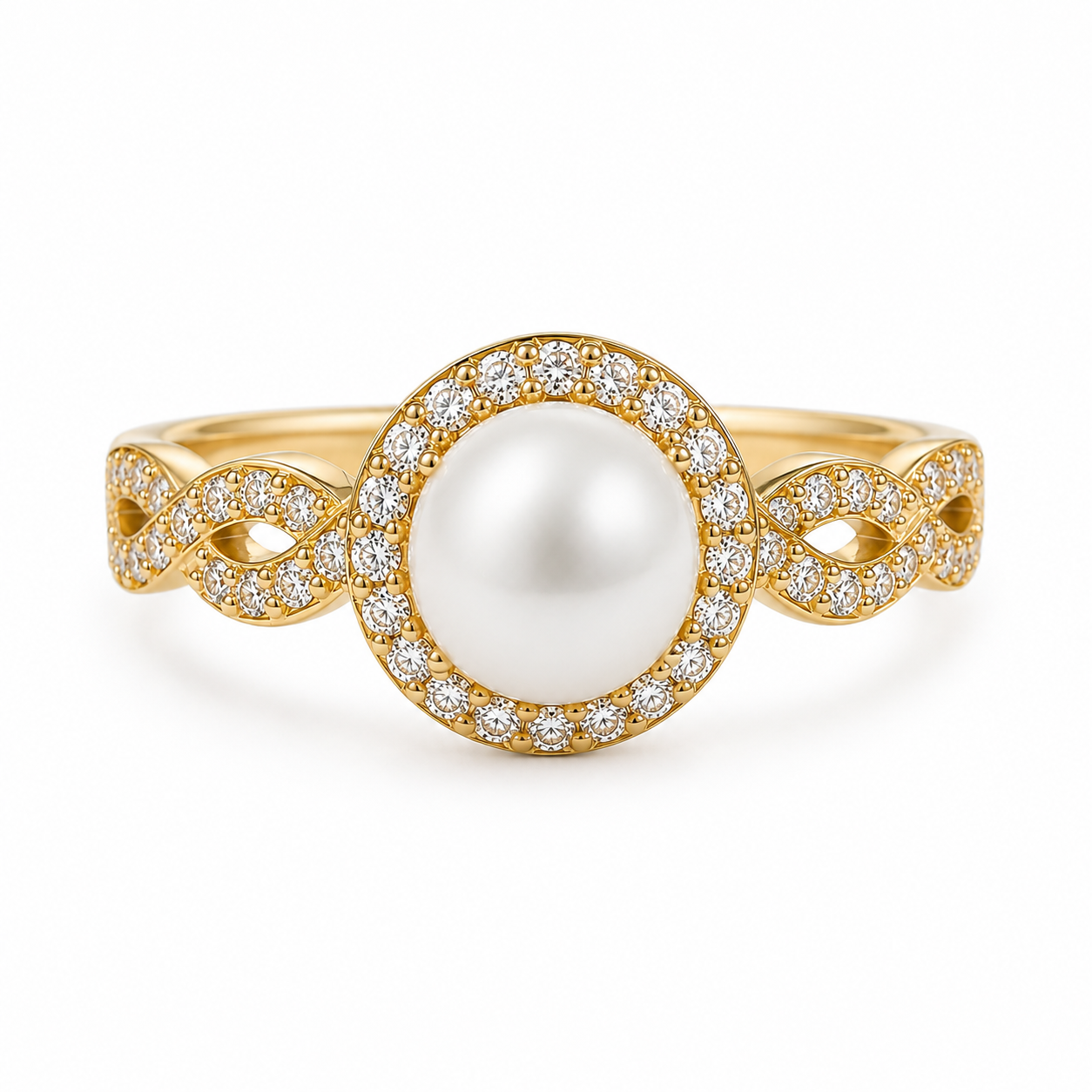 Front view of Pearl Wedding Band in Rose Gold