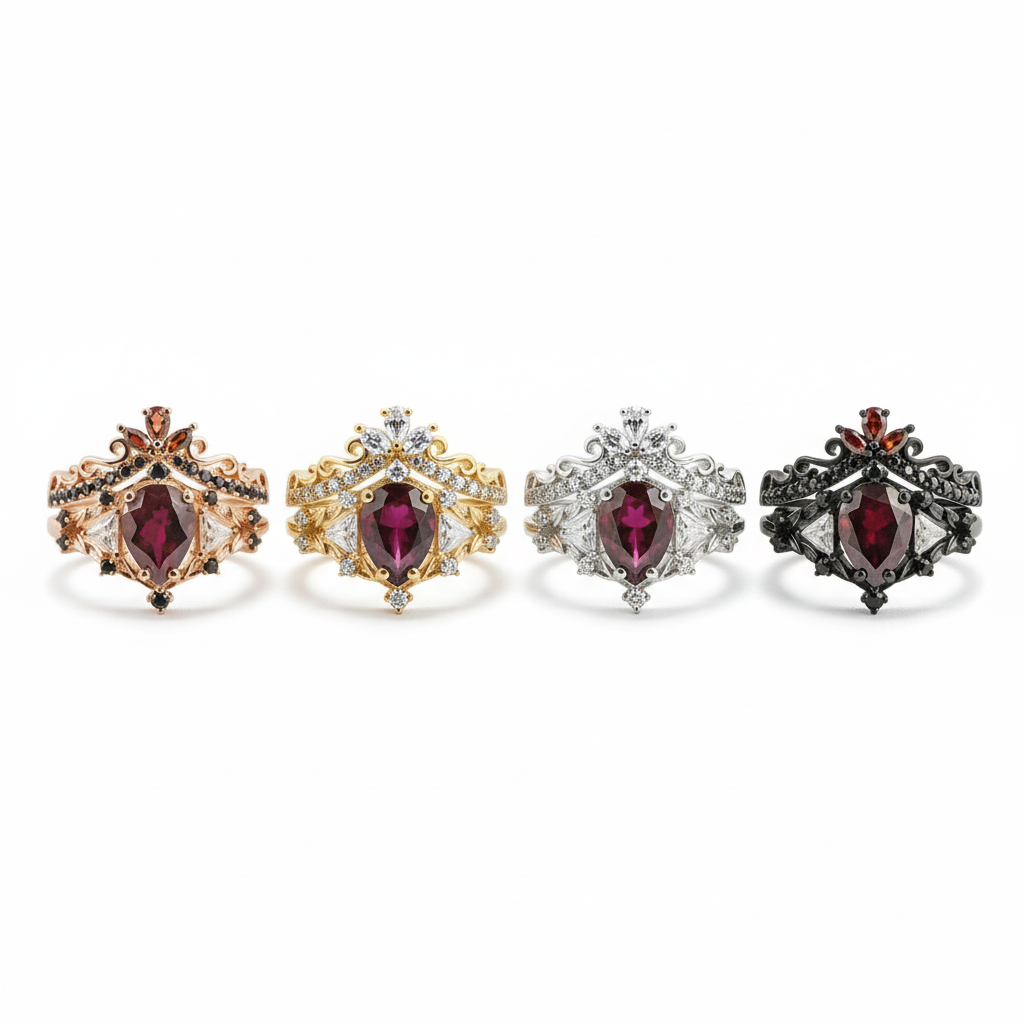 Lifestyle view of Pear Garnet Ring Set in Rose Gold