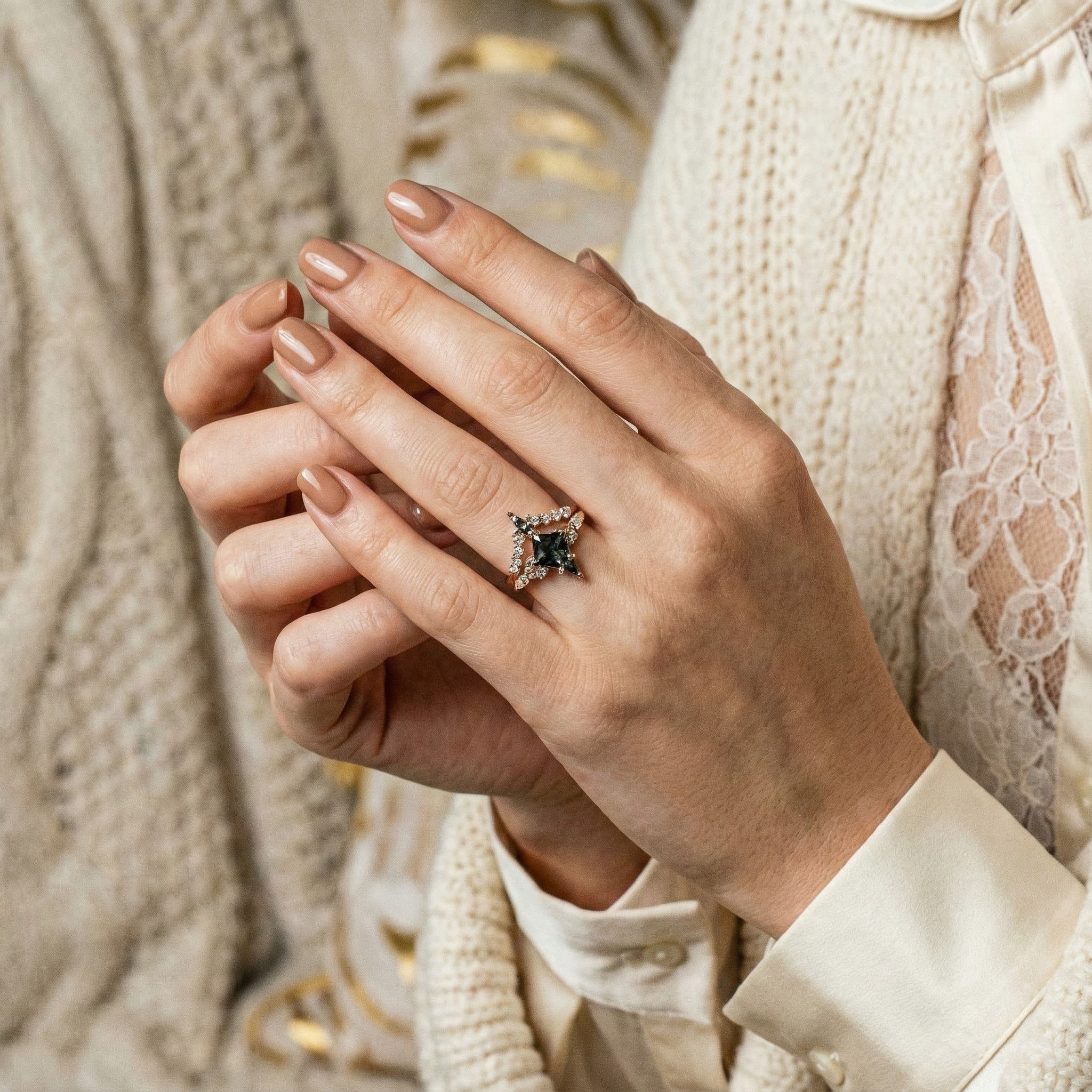 Rare Kite Cut Diamond Ring Set, Ideal for Those Seeking Unique Elegance