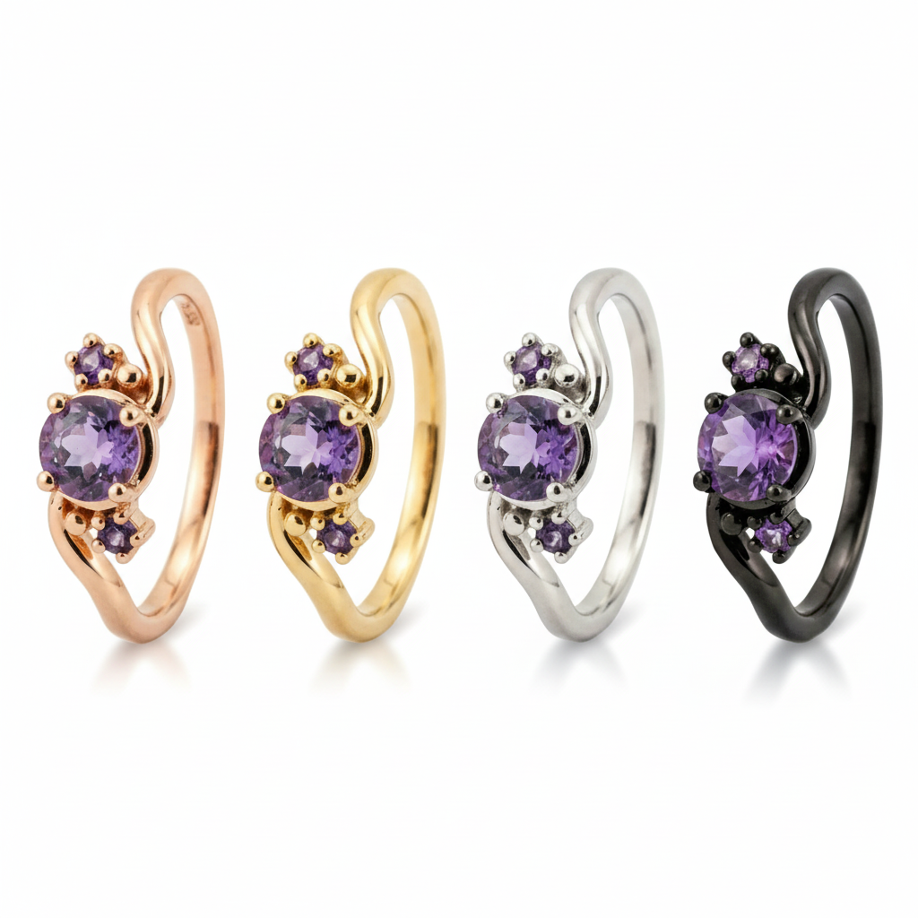Lifestyle view of Round Amethyst Engagement Ring in Gold
