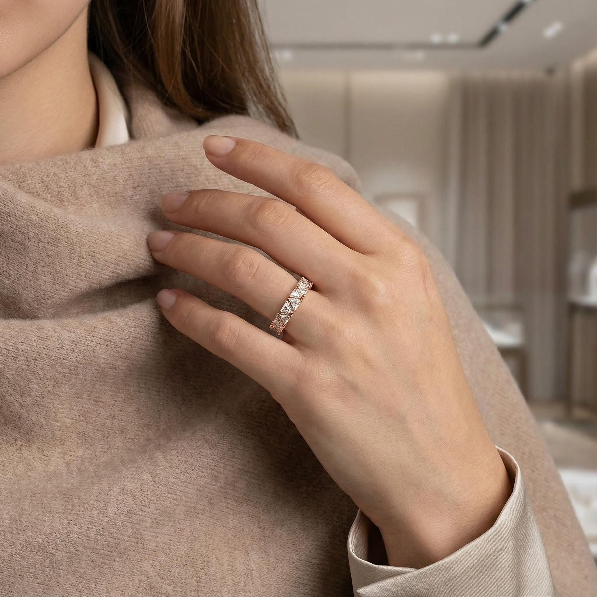 14K Moissanite Rose Gold Wedding Ring Engagement Ring Eternity Rings Engagement Band