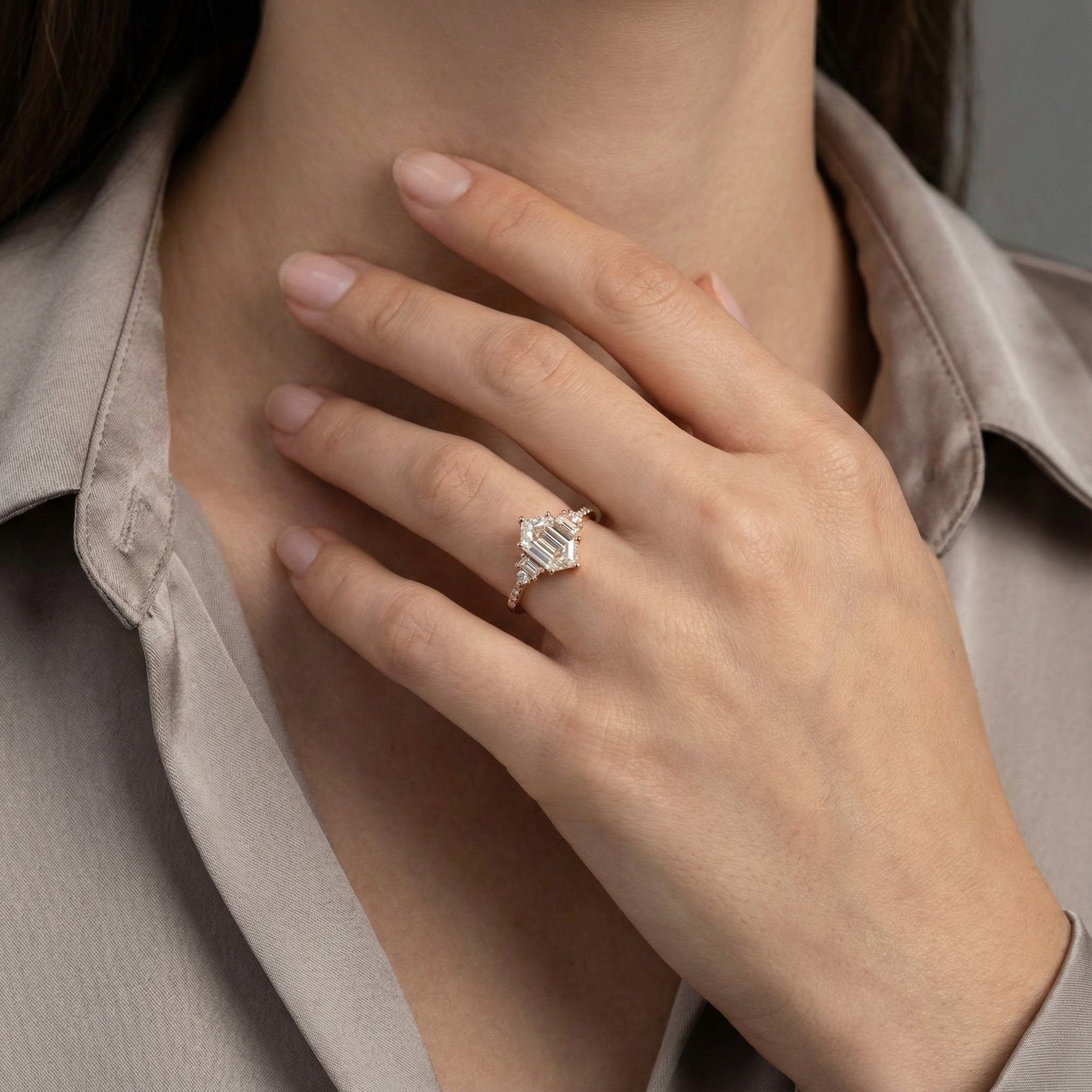 Long Hexagonal Moissanite Engagement Ring - Exquisite Diamond Alternative Jewelry