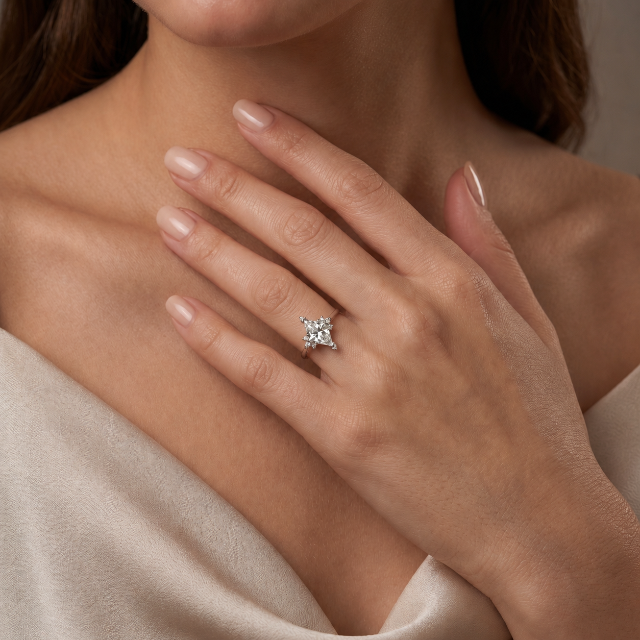 Detailed view of Kite Cut Lab-Grown Diamond Engagement Ring in Gold