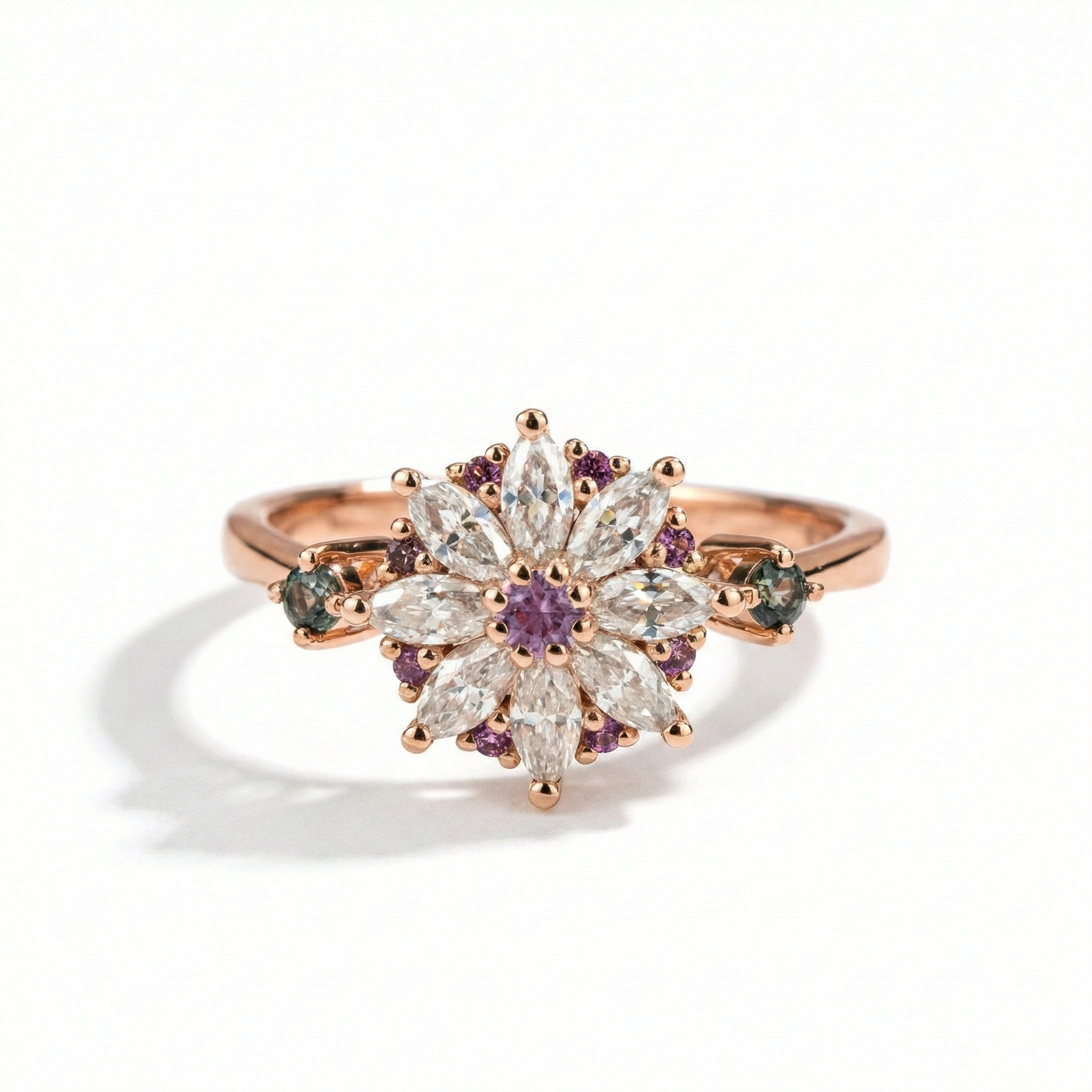 Moissanite Amethyst Flower Cluster Ring.