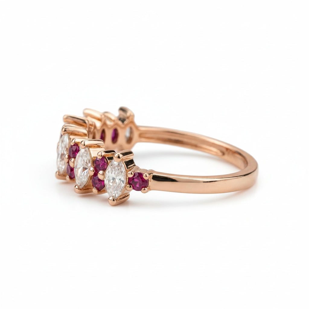 Product view of Marquise Moissanite Wedding Band in Gold