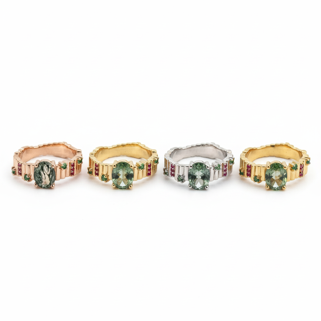 Product view of Oval Moss Agate Ring in Rose Gold