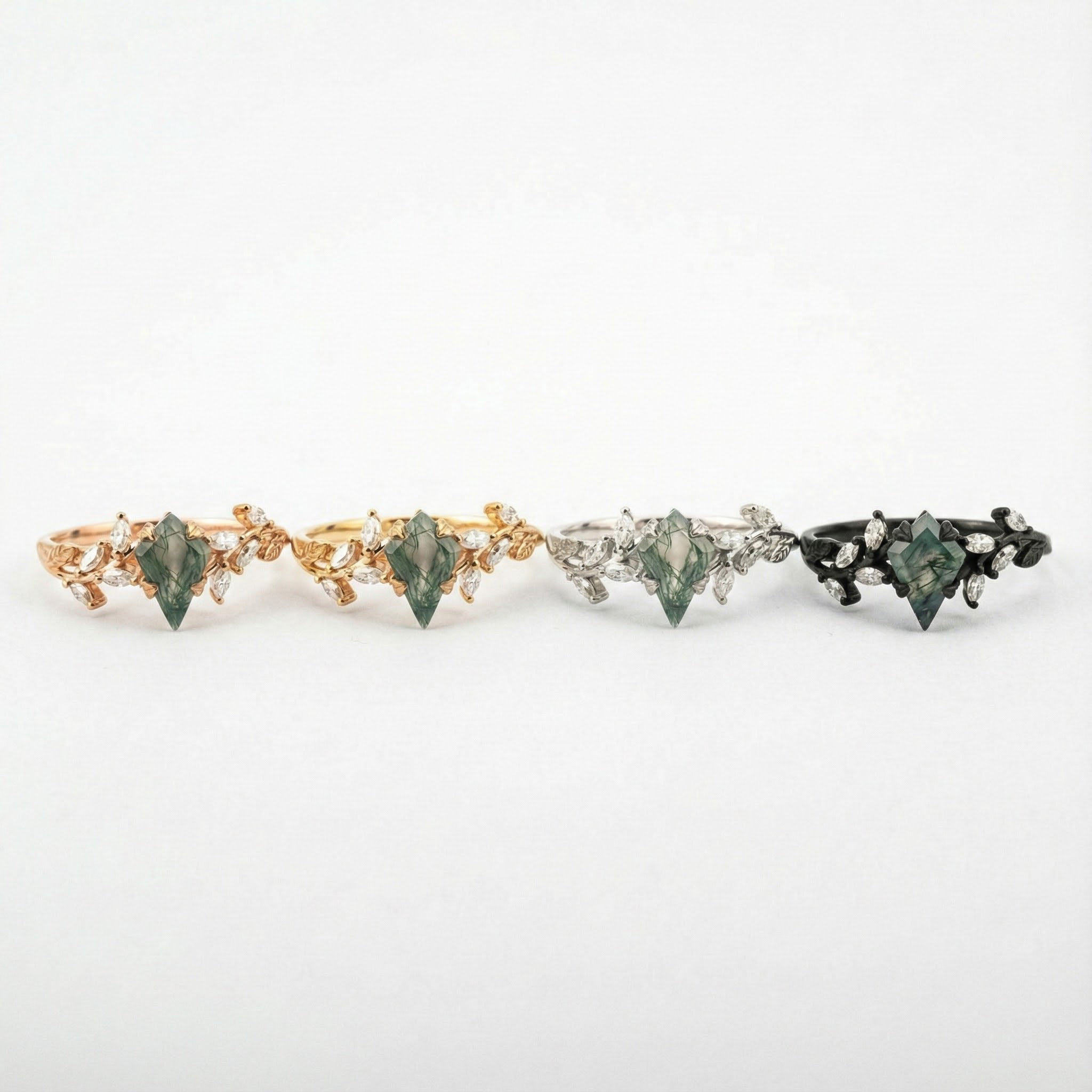 Elegant Leaf Ring crafted with Kite Moss Agate, perfect for weddings, engagement and special occasions.