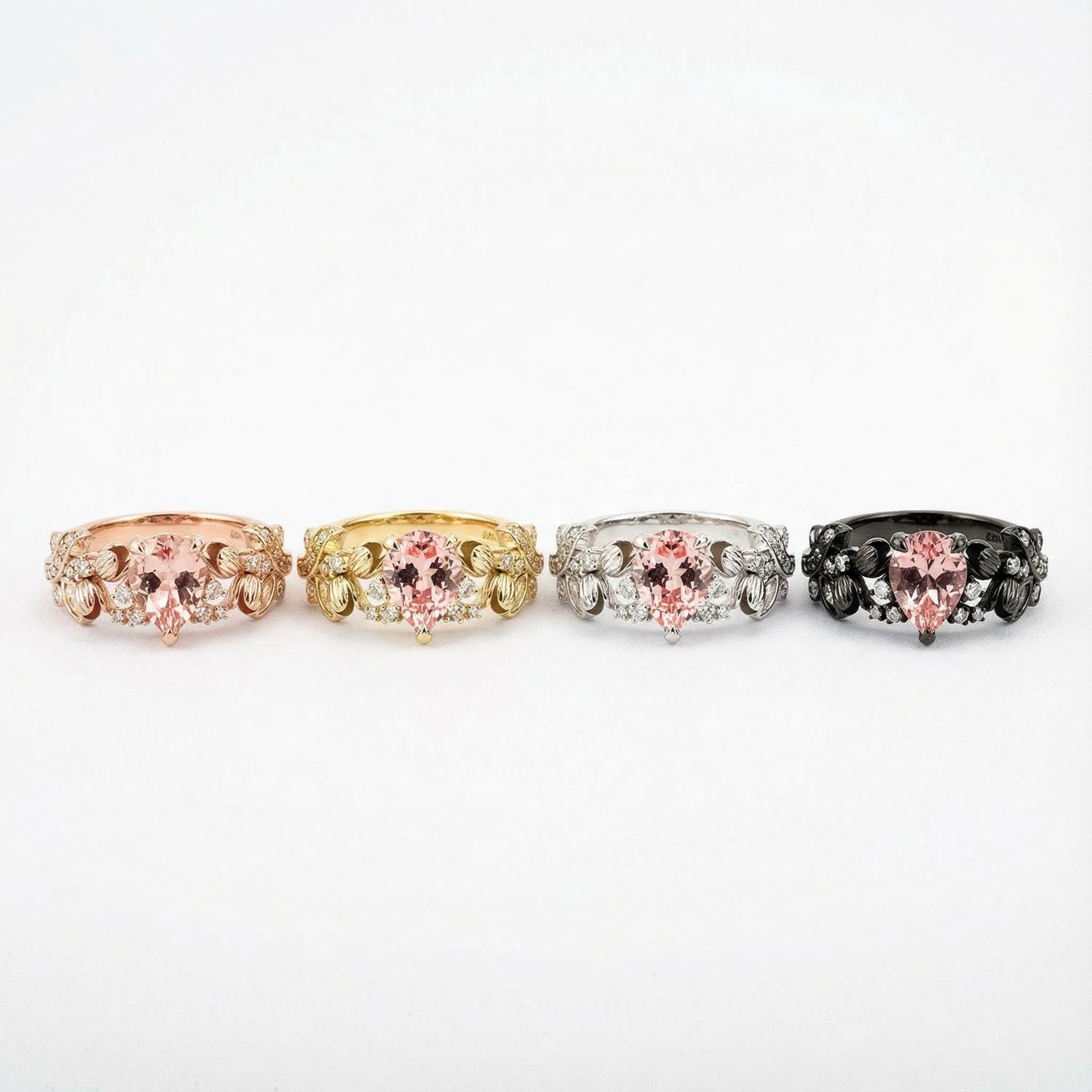 LUMINA - Pear-Shaped Padparadscha Leaf White Gold Ring with Nature-Inspired Design