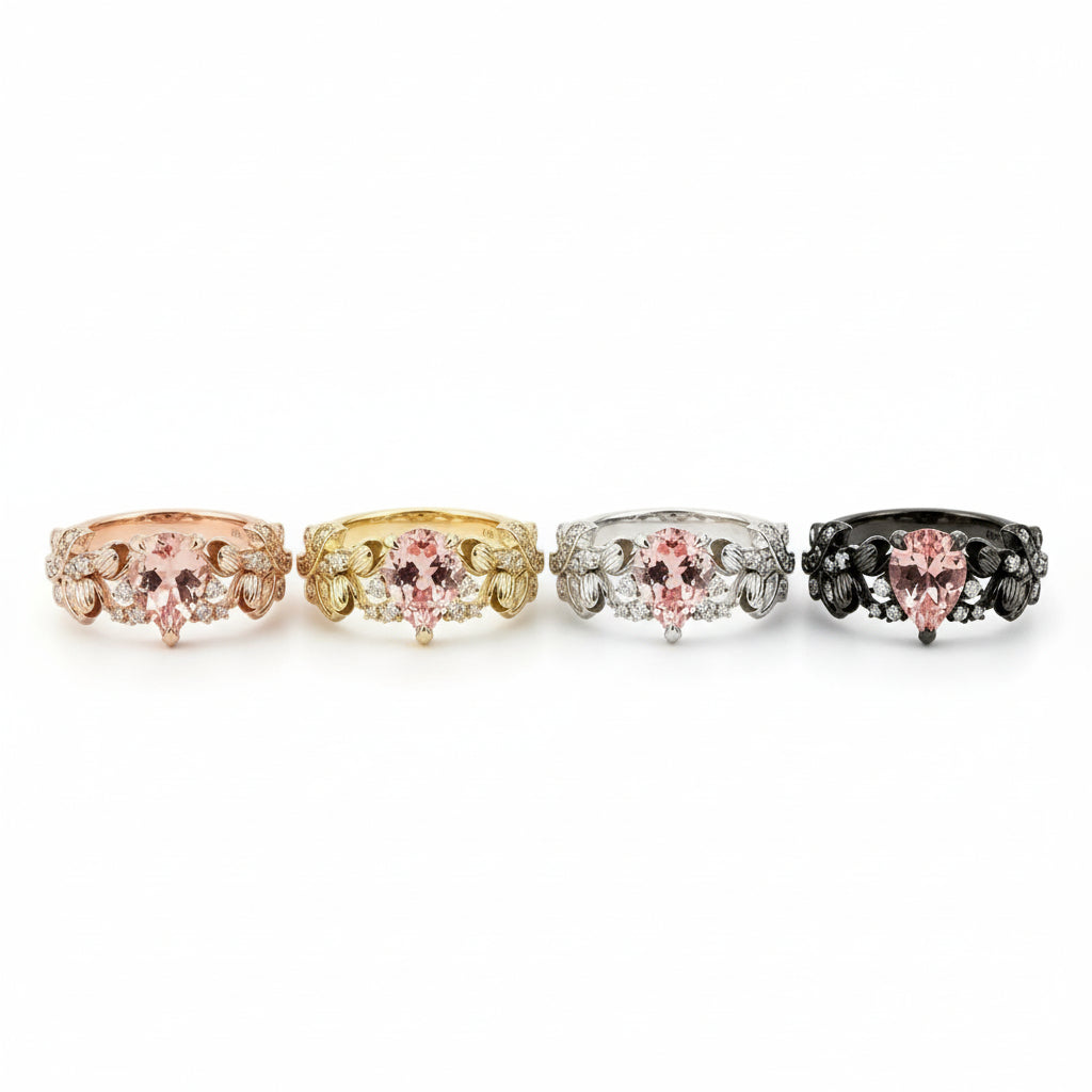 Lifestyle view of Pear Padparadscha Sapphire Ring in White Gold