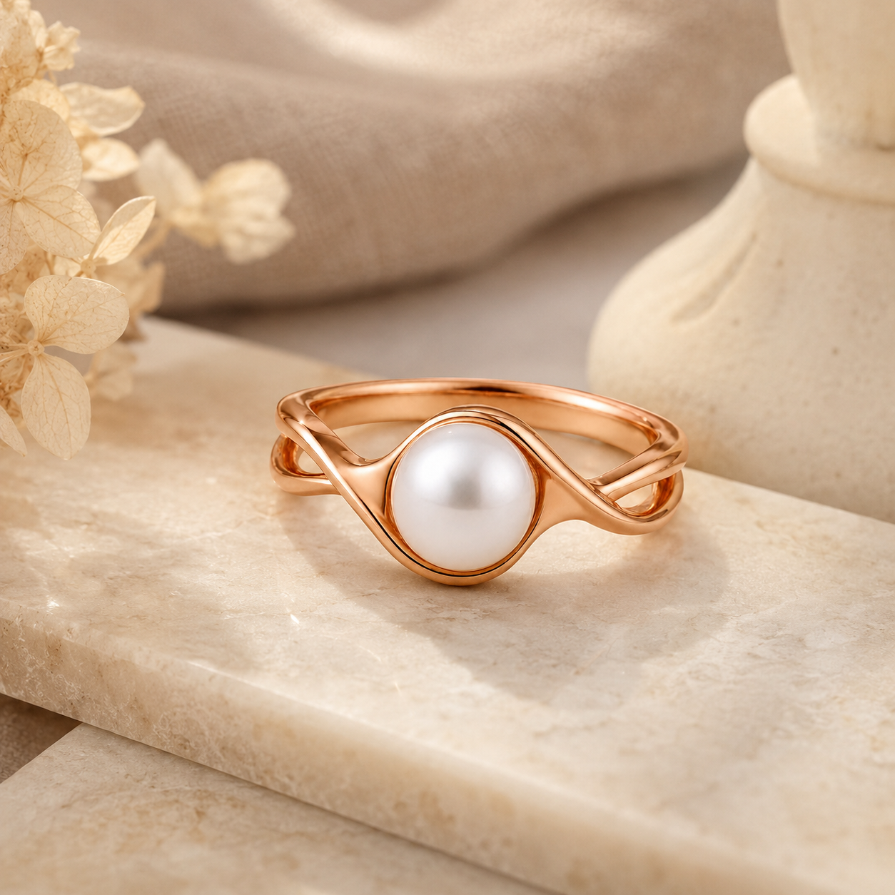 Twisted Pearl Ring in Gold